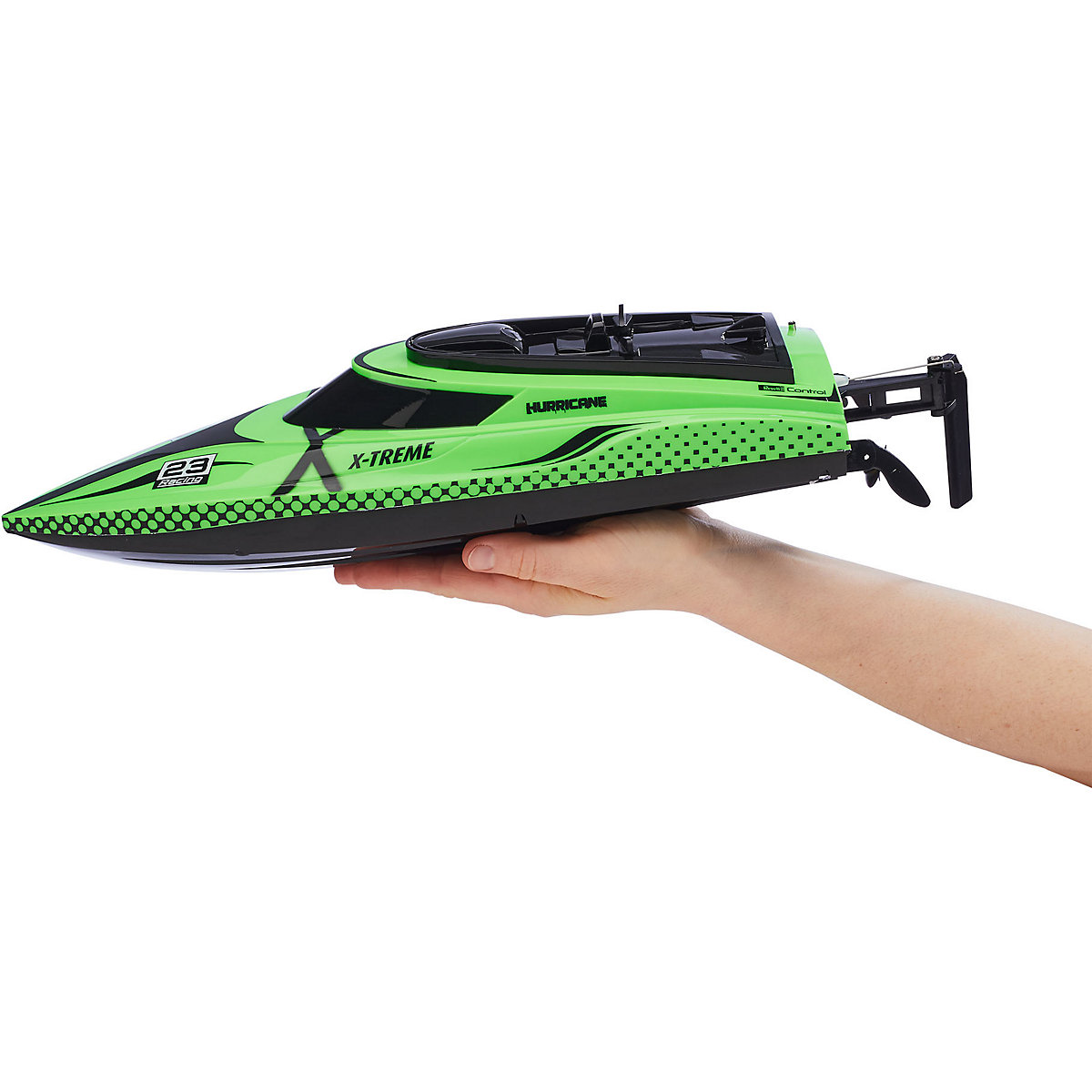 RC X-TREME Speedboat "Hurricane", bis zu 45 km/h, Anti-Kenter-Funktion, mit Schutzschaltung - die Propeller laufen erst im Wasser an, Revell Control schnelles Ferngesteuertes Boot, 46 cm