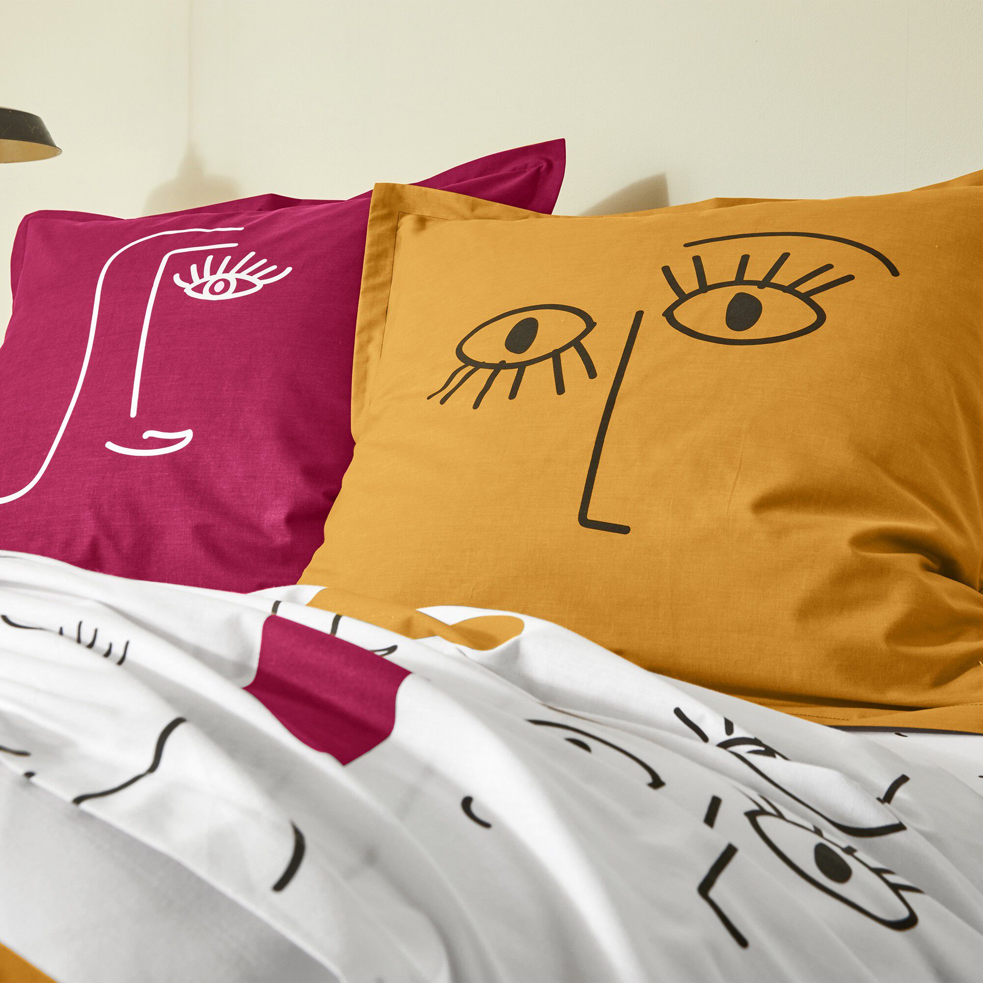 Linge de lit Vitaly coton à motifs visages