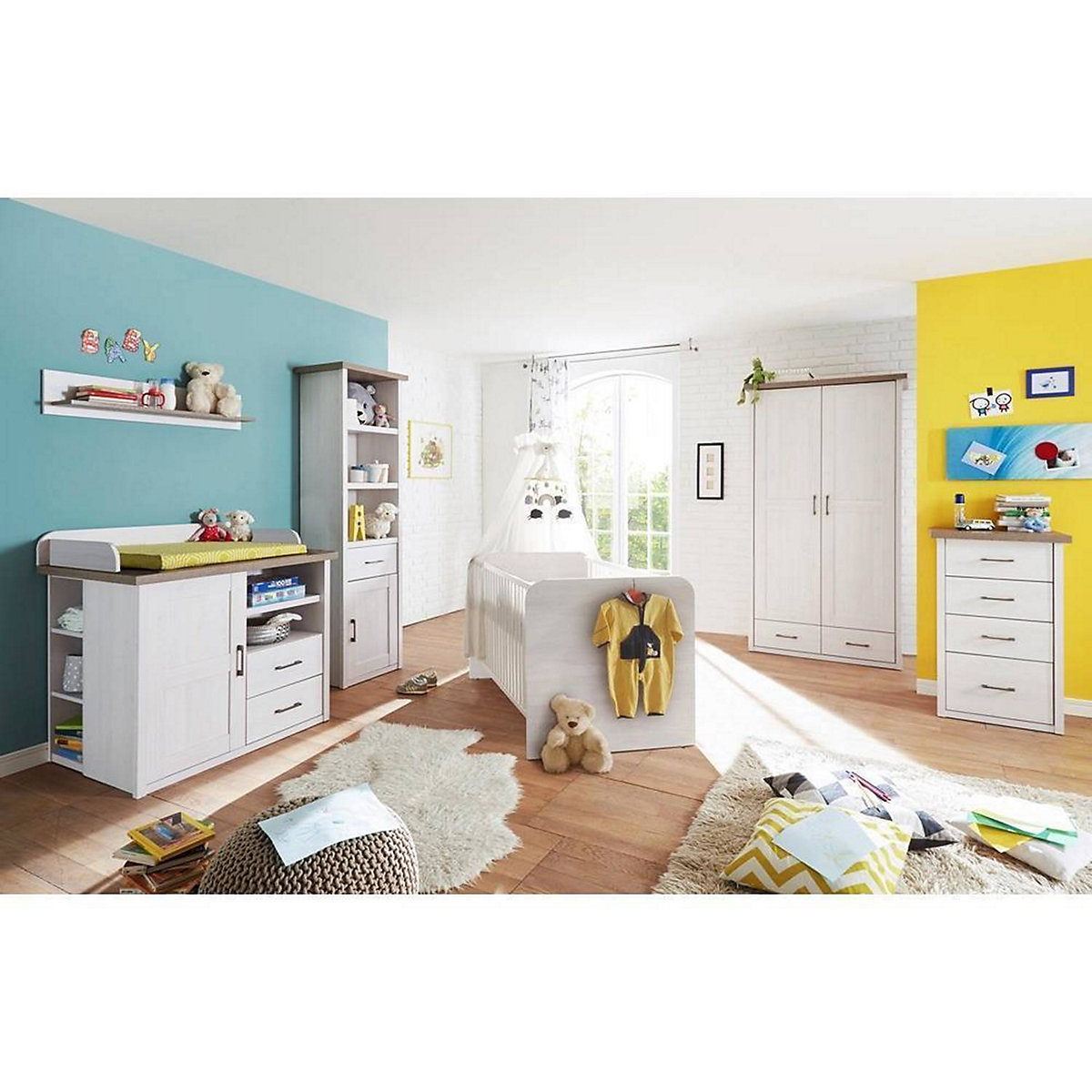 Babymöbel Komplettset LUND-78 in Pinie weiß Nb./Trüffel Eiche Nb., Landhaus Design