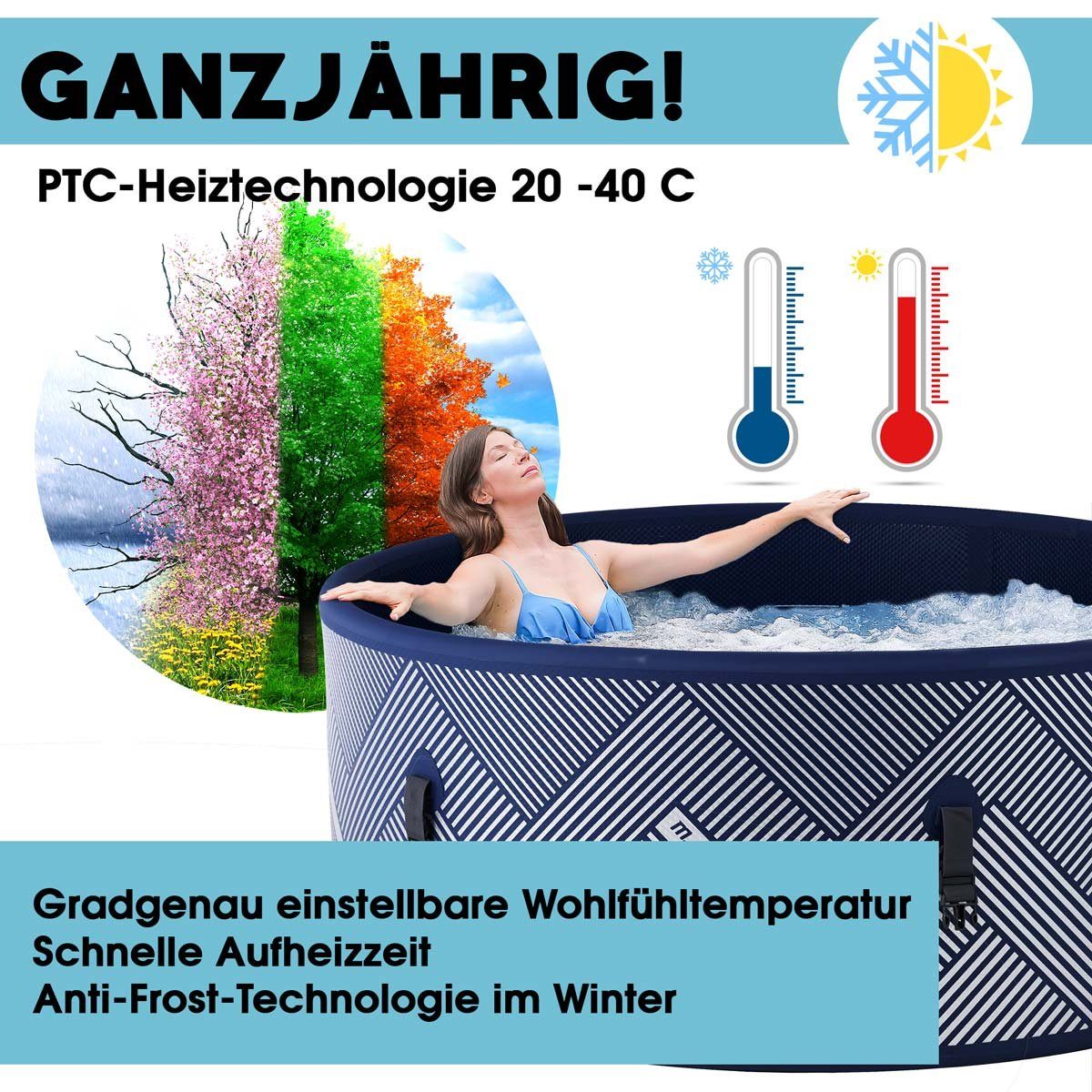 mSpa Whirlpool BRAST aufblasbar Naval für 6 Personen Ø173x65cm In- Outdoor Pool, (Isolierende Bodenmatte Timer Heizung Bubble Spa Wellness Massage, 138 Massagedüsen inkl. aufblasbare Thermoabdeckung)