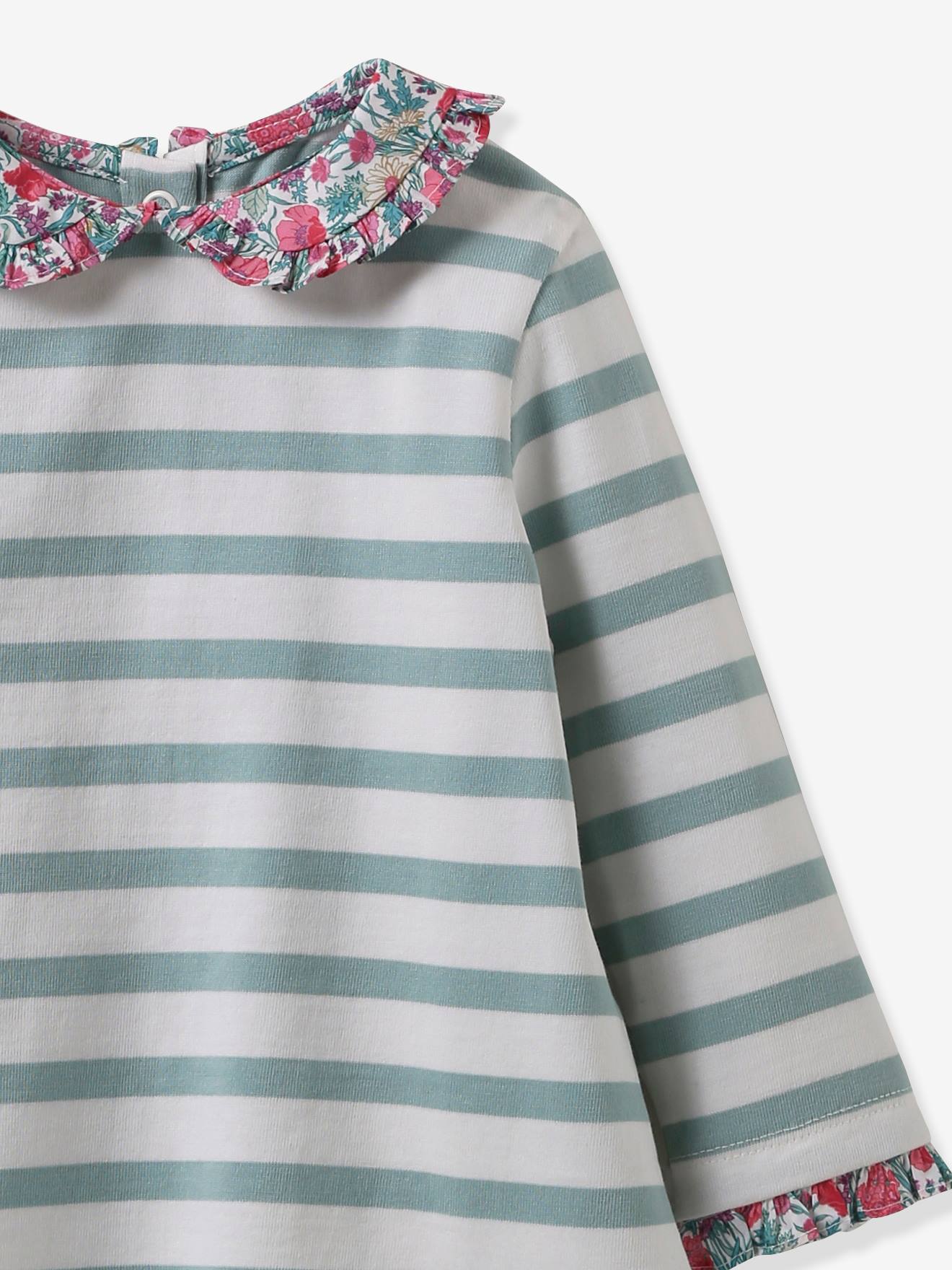 Cyrillus Baby Ringelshirt mit Liberty-Details CYRILLUS, Bio-Baumwolle - rosa