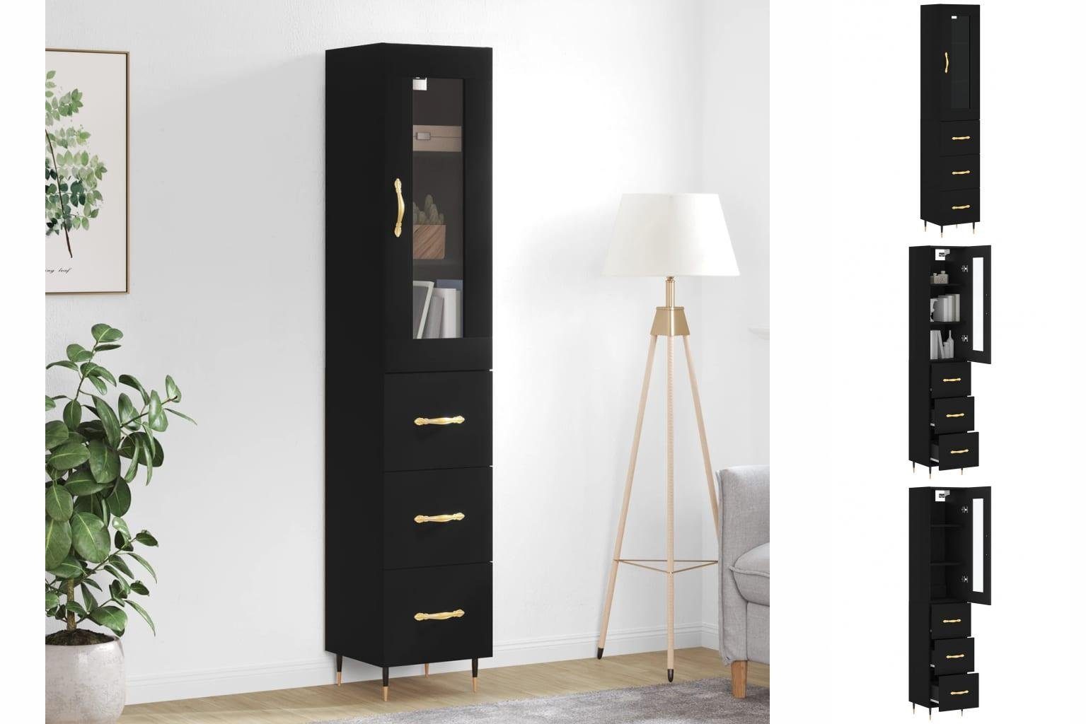 vidaXL Anrichte Highboard Schwarz 34,5x34x180 cm Holzwerkstoff Glas Vitrine