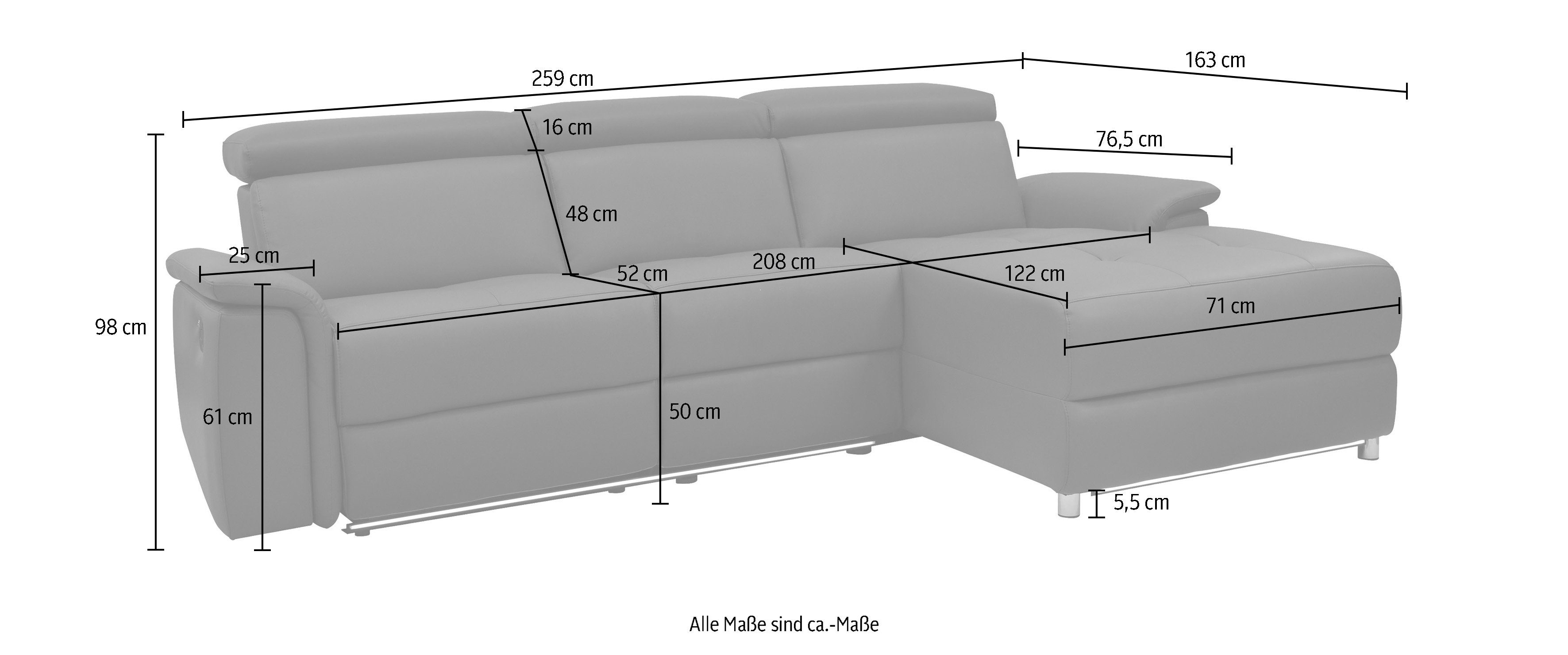 Places of Style Ecksofa Pareli, mit Relaxfunktion, Kopfteilverstellung und dimmbarer LED-Beleuchtung