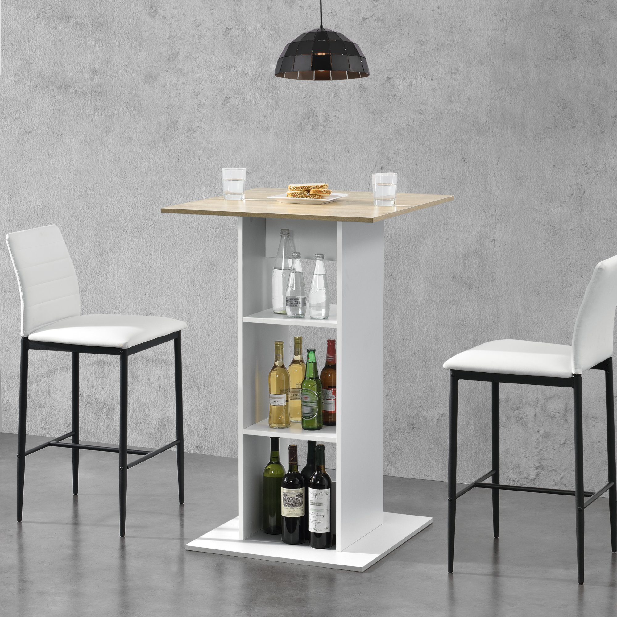 en.casa Bartisch (nur Tisch), Visby Bartheke 110x70x70cm Weiß / Eiche-Optik
