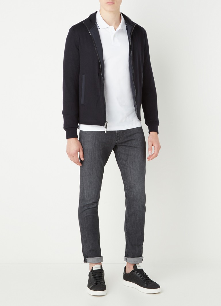 Jachetă bomber reversibilă Emporio Armani din lână virgină cu logo.