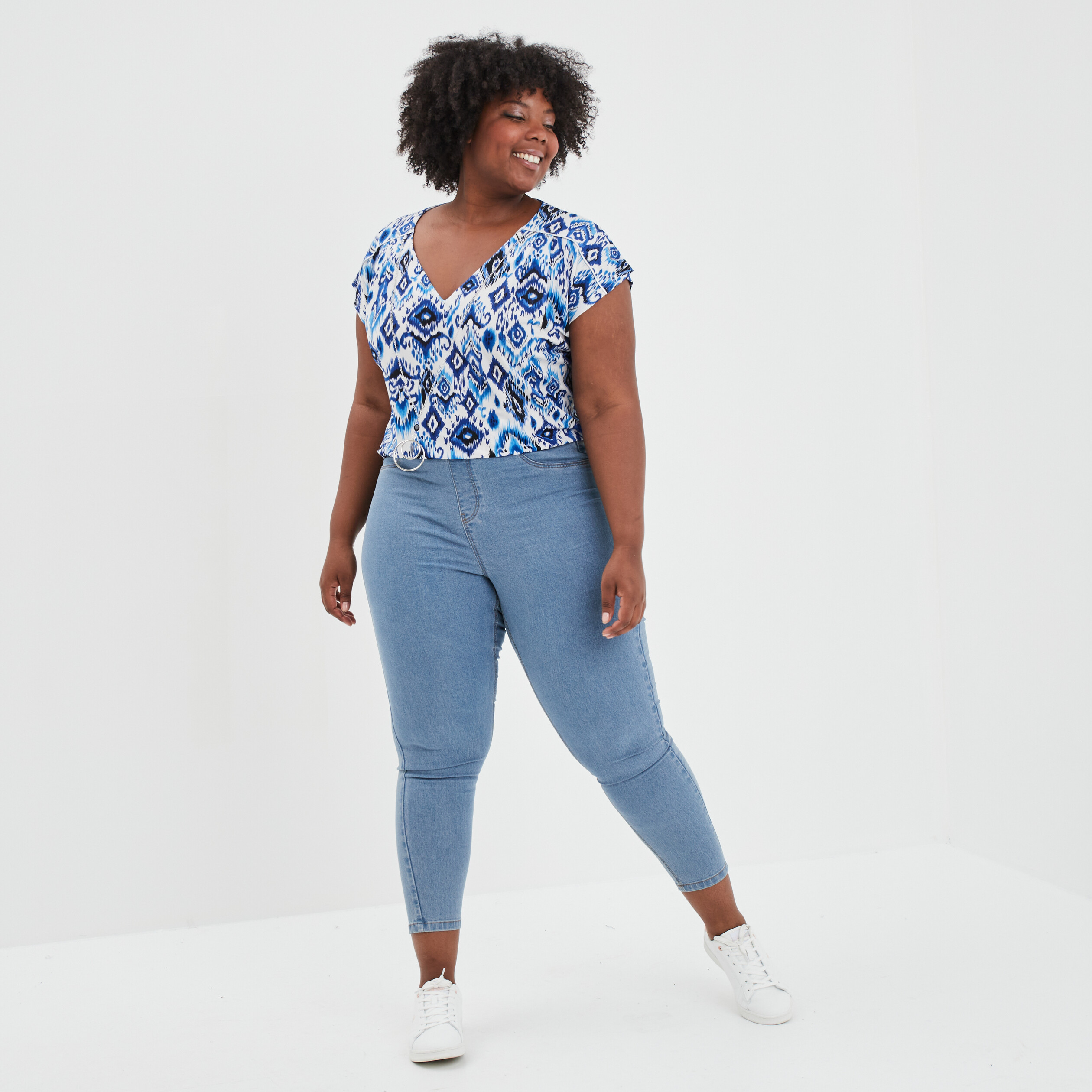 Jegging taille haute matière recyclée denim stone femme grande taille | La Halle