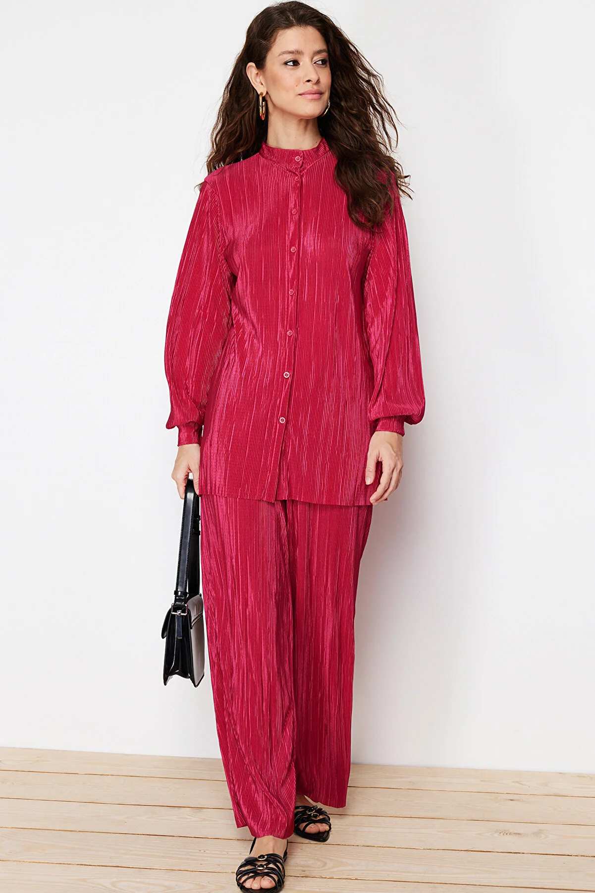 Trendyol Modest  Set aus gestricktem Ober- und Unterteil mit Falten in Fuchsia TCTSS24US00040