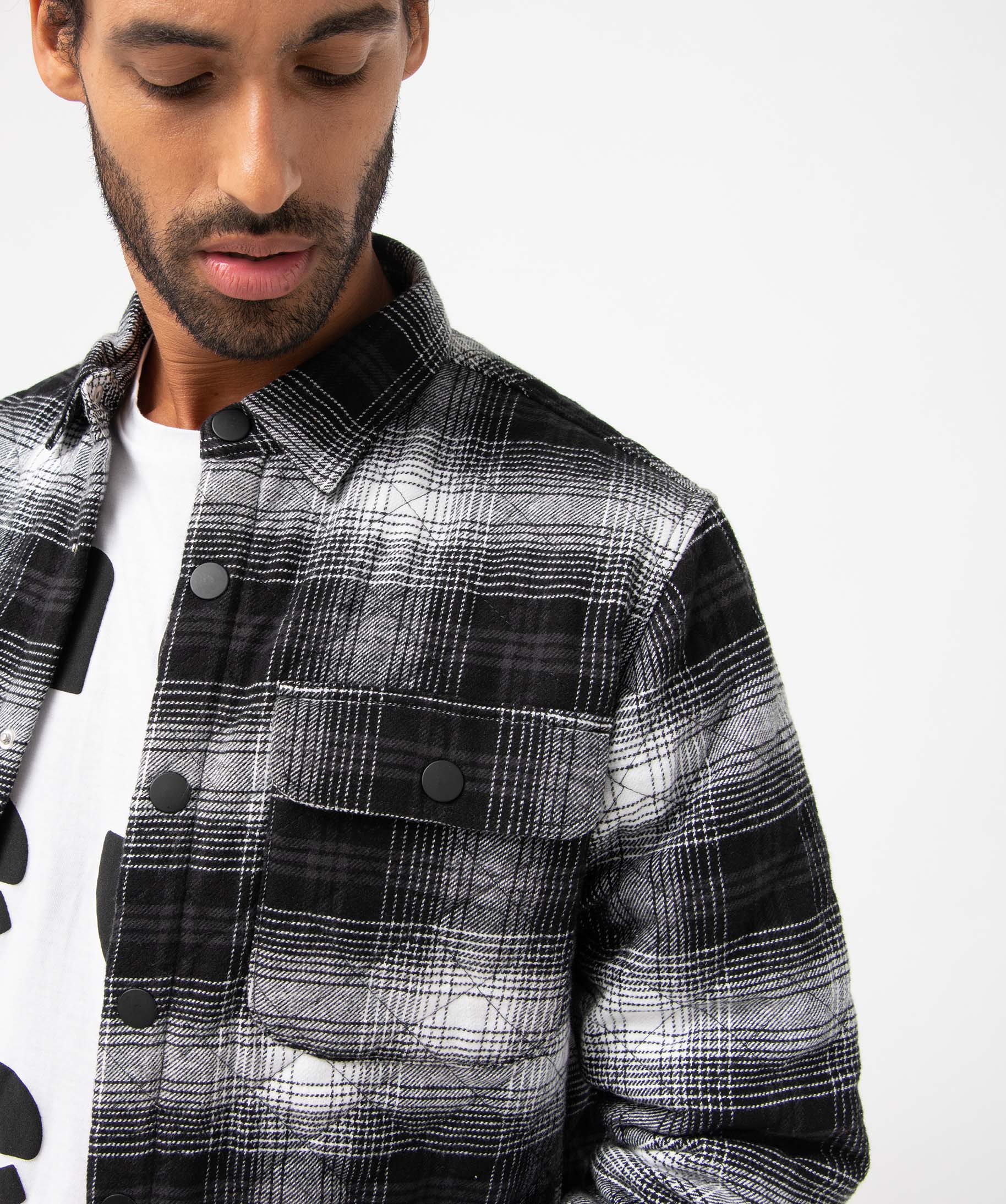 Sur-chemise homme matelassée à carreaux noir | GEMO