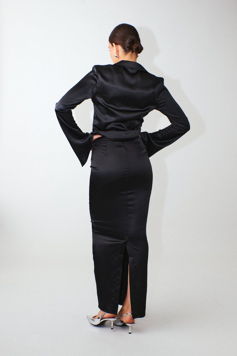 Satin pencil maxi skirt