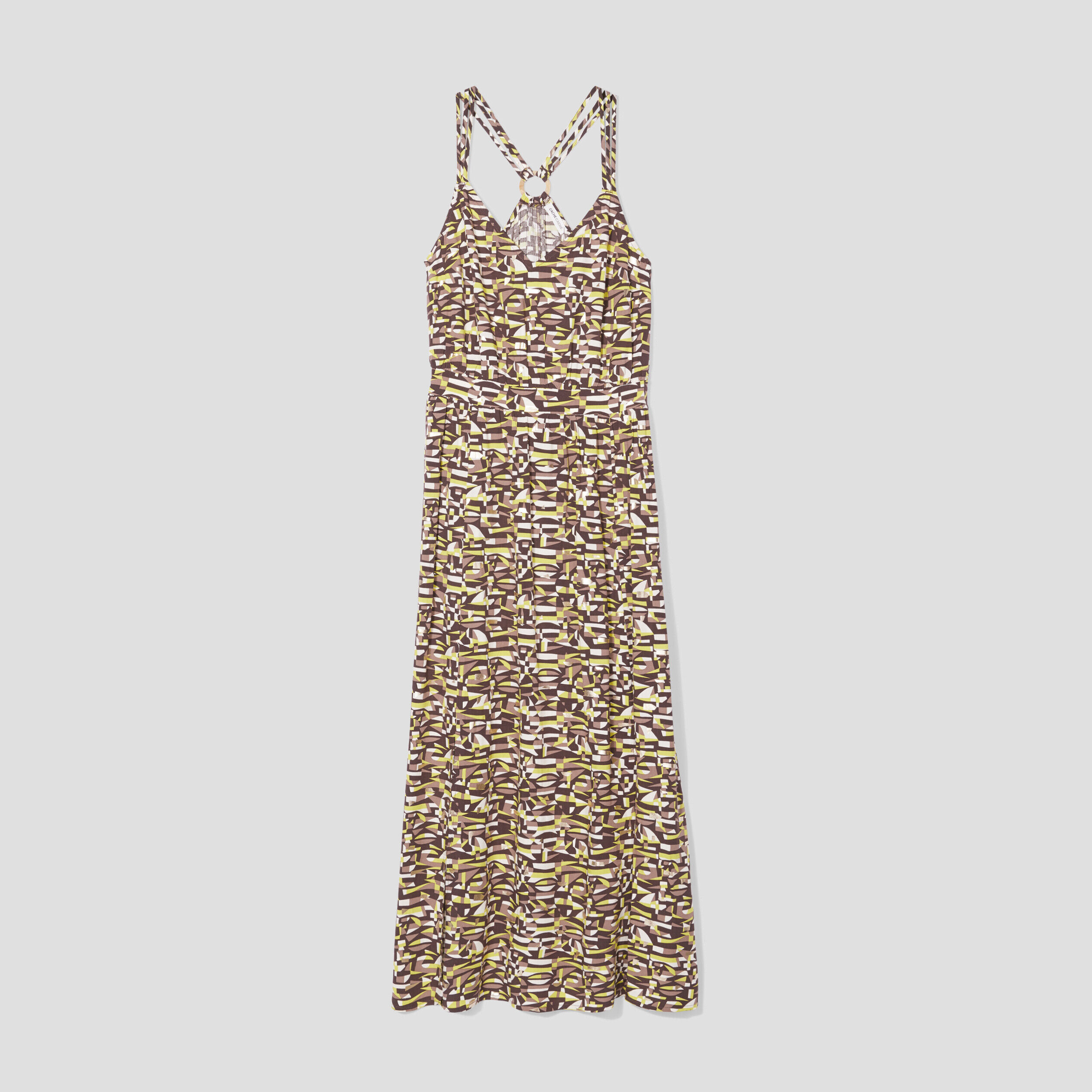 Robe longue évasée fendue marron femme | Cache Cache