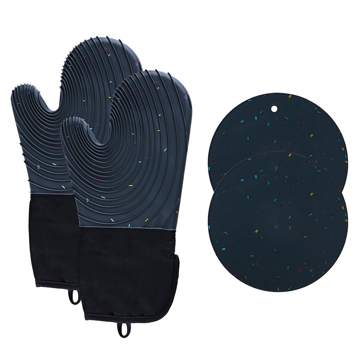 HYIEAR Topflappen Ofenhandschuhe, hitzebeständig, mit 2 Topflappen (4-teilig), Hitzebeständig, hygienisch und rutschfest