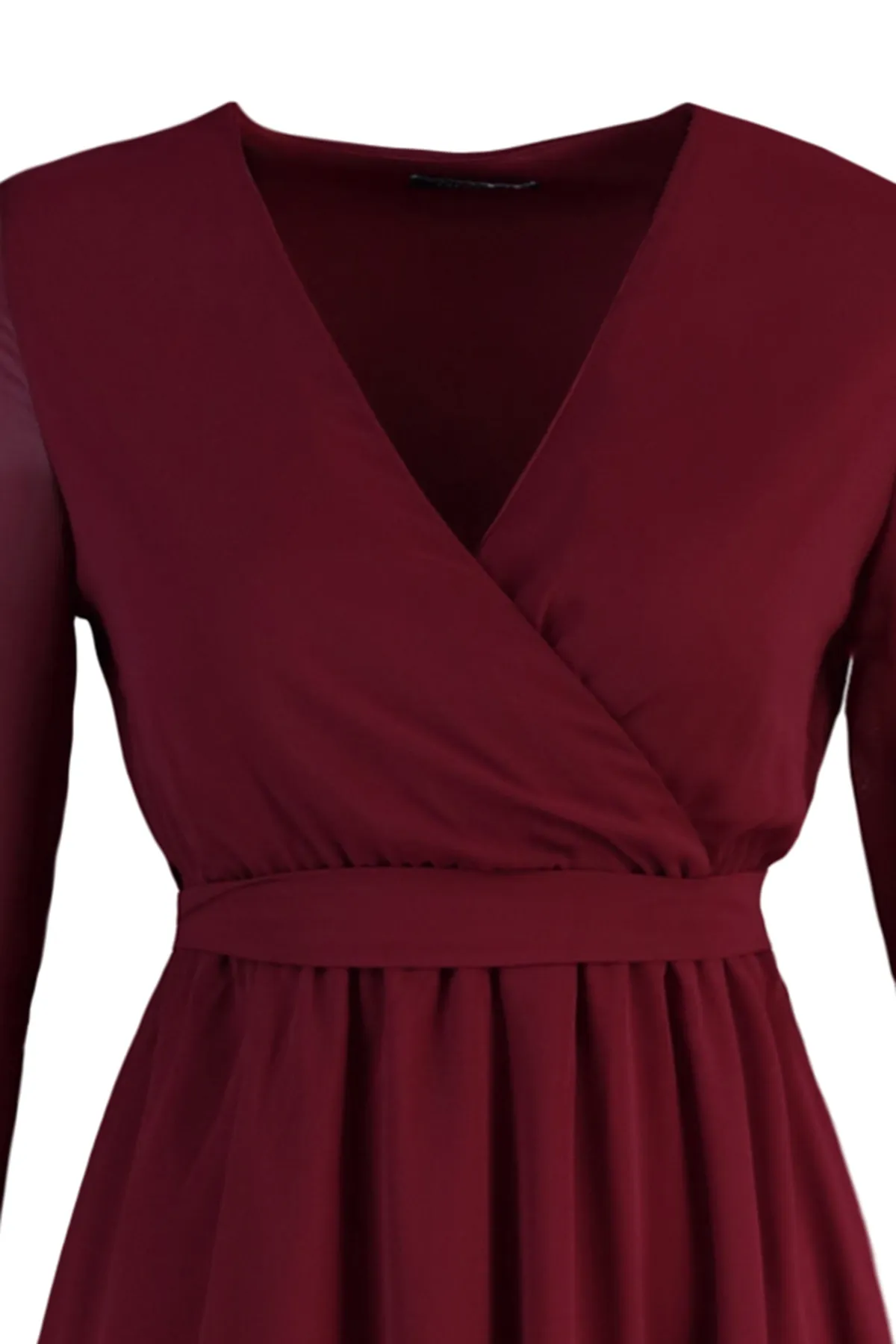 Trendyol Collection  Burgunderrotes, gefüttertes, zweireihiges Webkleid mit Gürtel TWOAW20EL0789