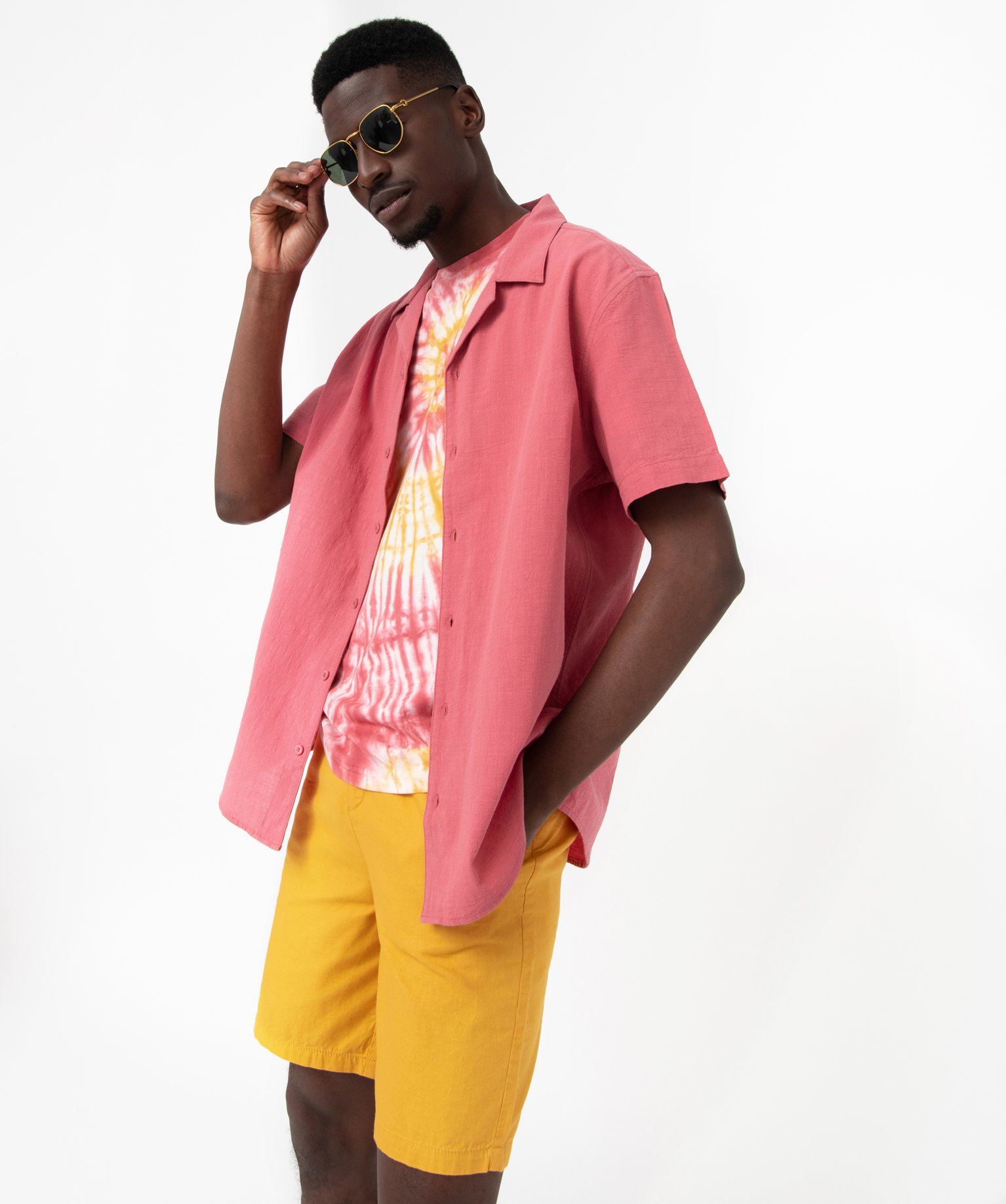 Bermuda uni contenant du lin homme jaune | GEMO