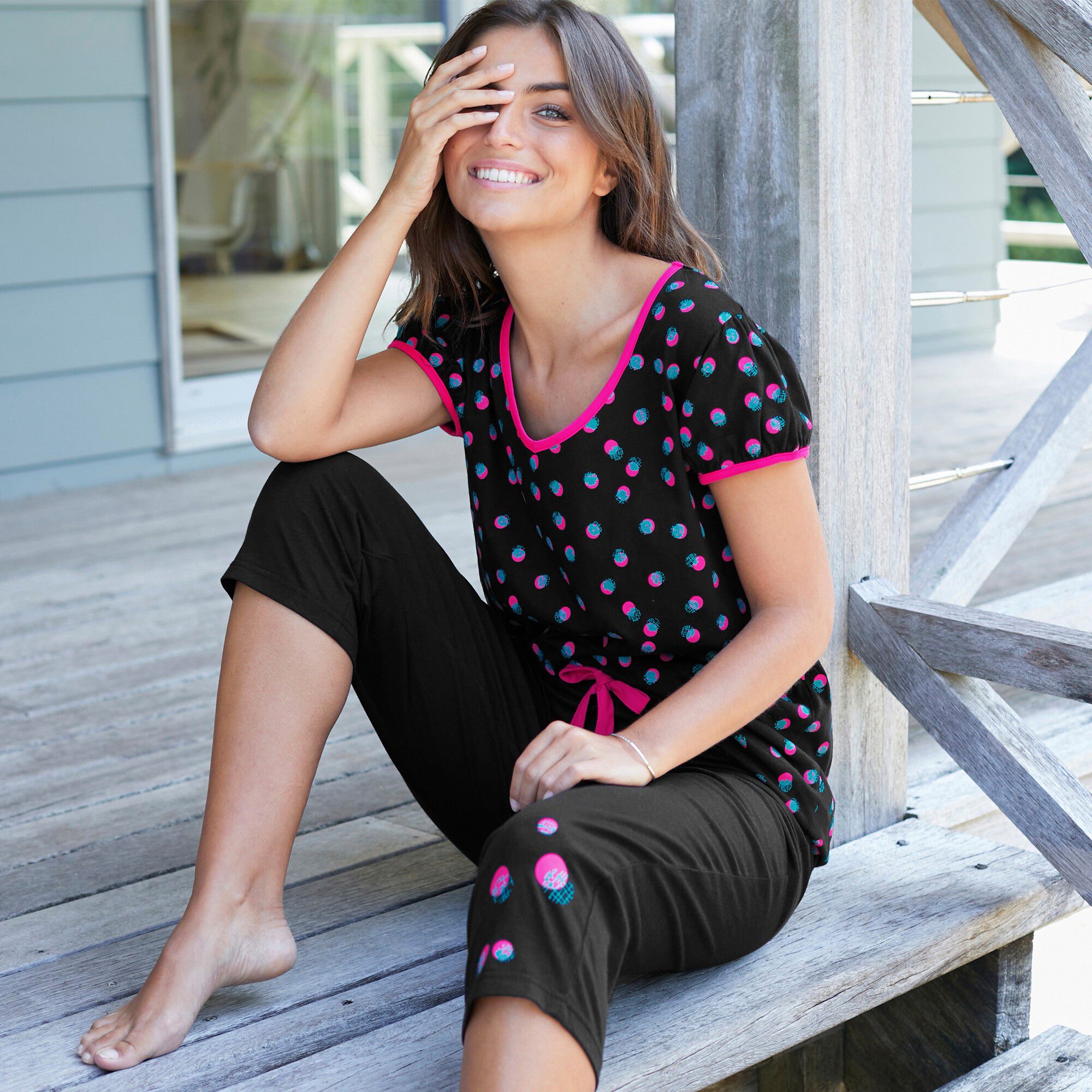 Tee-shirt manches courtes coton Enjoy imprimé pois
