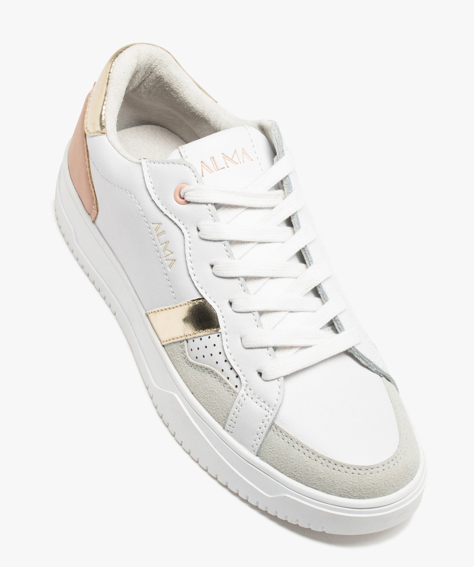 Baskets dessus cuir avec touches métallisées femme - Alma blanc | GEMO
