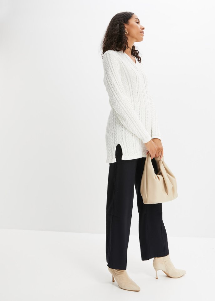 Weiter Baumwoll-Pullover mit Polokragen