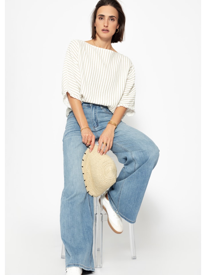 SASSYCLASSY Gestreiftes Oversize Musselin Shirt in Offwhite günstig kaufen