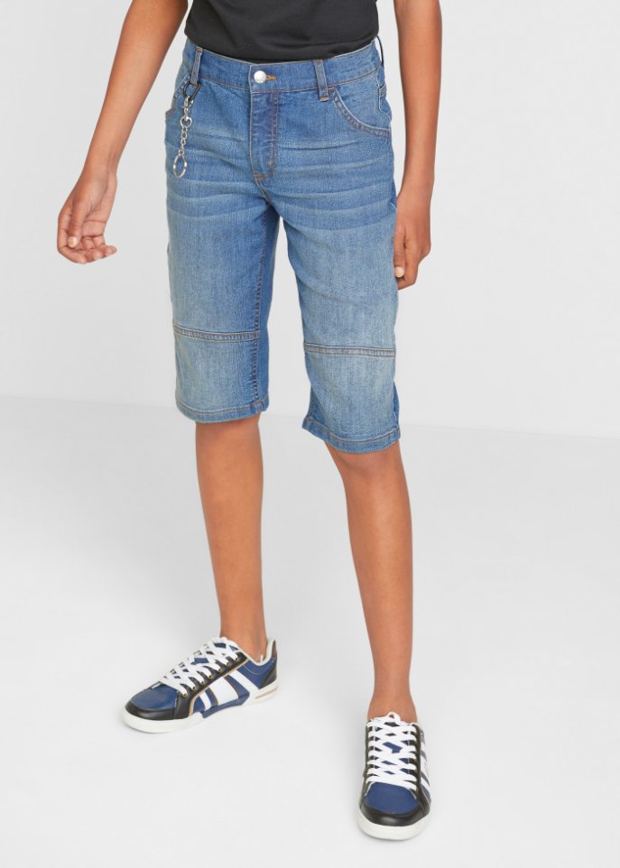 Jungen Jeans-Bermuda mit Schlüsselkette, Slim Fit
