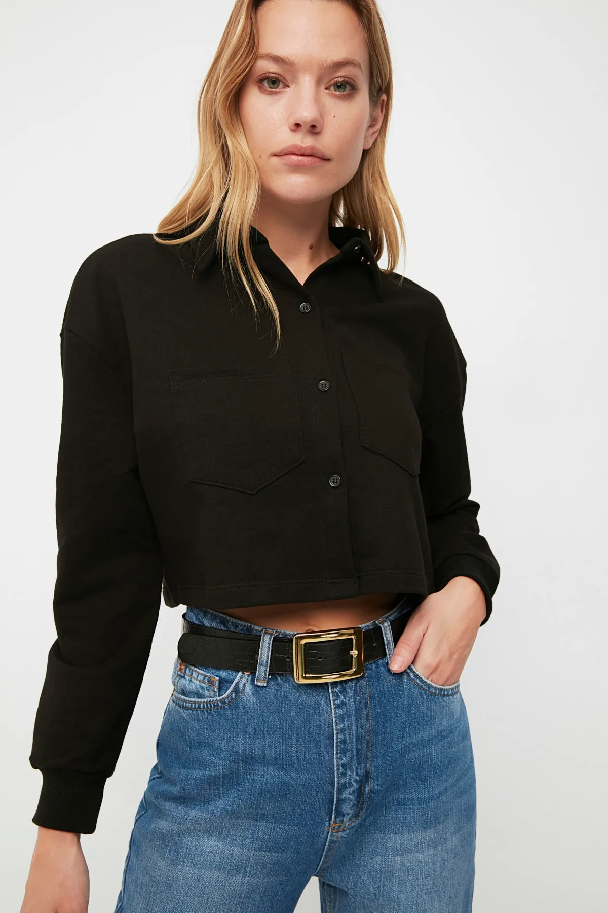 Trendyol Collection  Schwarzer Damengürtel mit Kroko-Schnalle TWOSS21KE0079