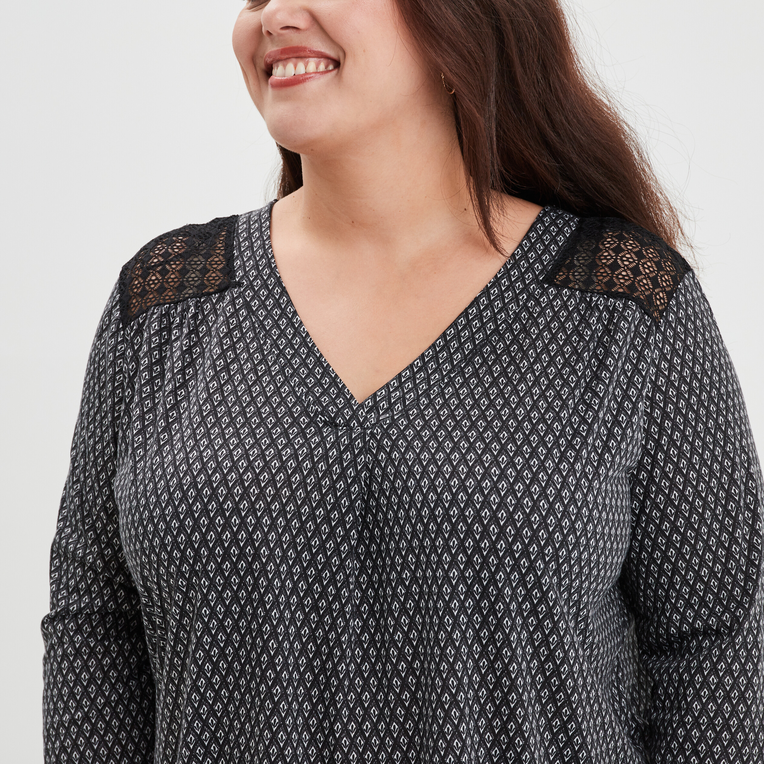 Blouse manches 3 4 épaules dentelles noir femme grande taille | La Halle