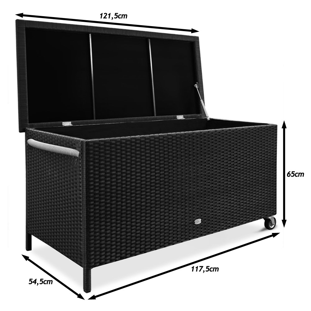Casaria Deuba Auflagenbox Polyrattan Alu 121,5x65x54,5cm schwarz