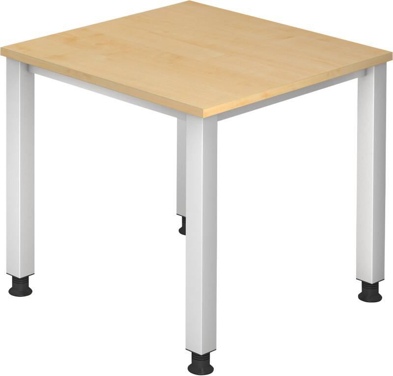 Hammerbacher Q Serie Höhenverstellbarer Schreibtisch Rechteckig Ahorn Holz Silber 4 Füße 800 x 685 mm