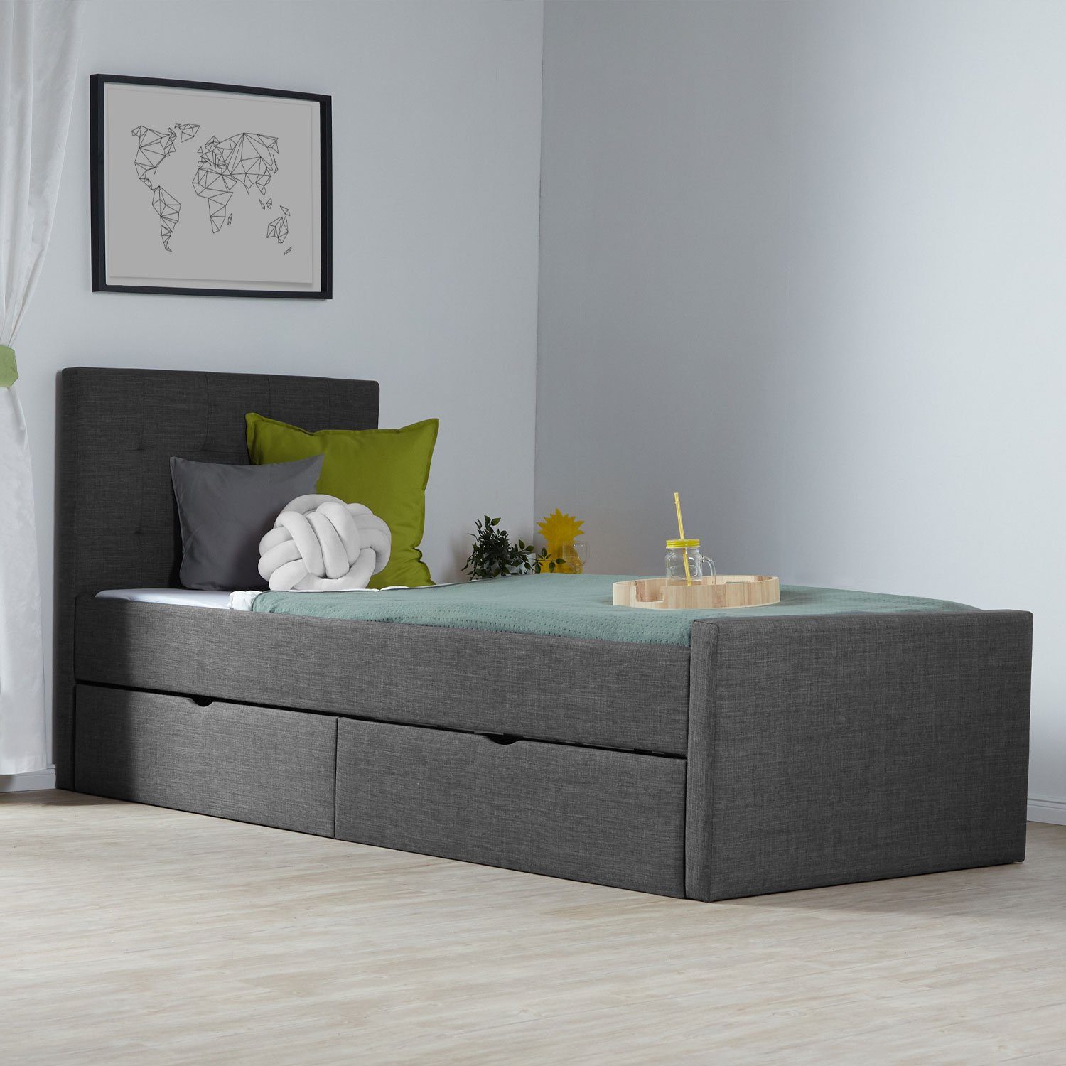 Homestyle4u Polsterbett Doppelbett Stoffbett Bettgestell mehrere Größen Lattenrost anthrazit