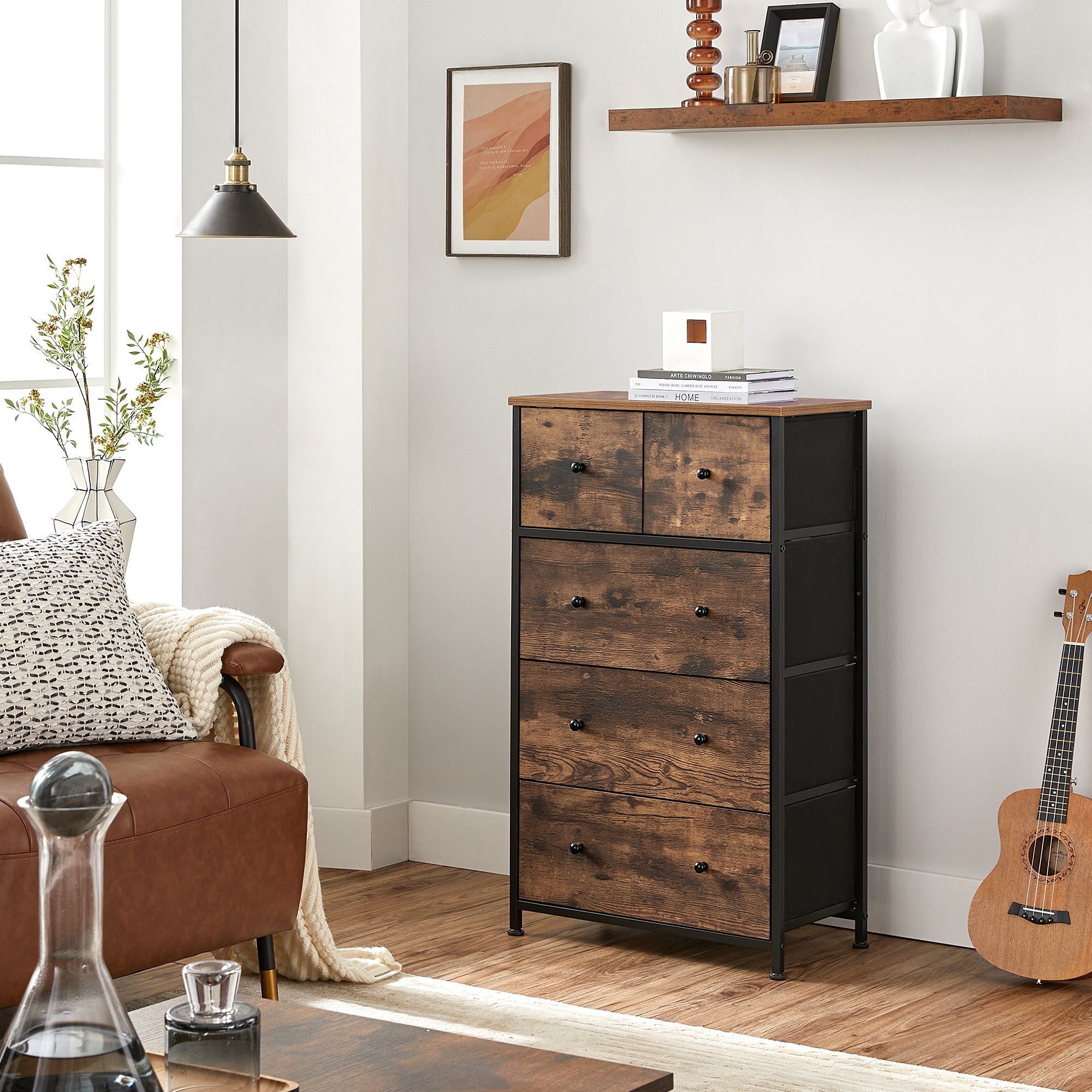 SONGMICS Kommode, Stoffschubalden, Industrie-Design
