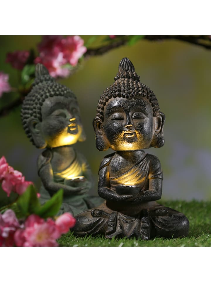 MARELIDA LED Solar Buddha Wackelfigur Gartenfigur H: 19cm Lichtsensor in hellgrau günstig kaufen onesize
