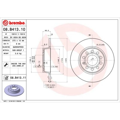 08.B413.11 BREMSSCHEIBE BREMBO  HA VP2 - ATU