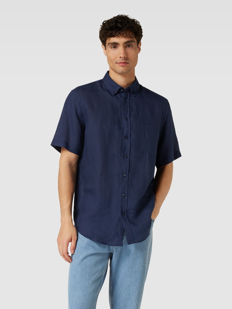 Freizeithemd mit Button-Down-Kragen in dunkelblau