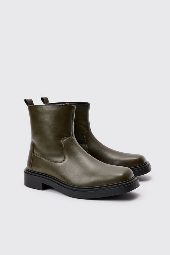 Eckige PU-Stiefel mit Reißverschluss