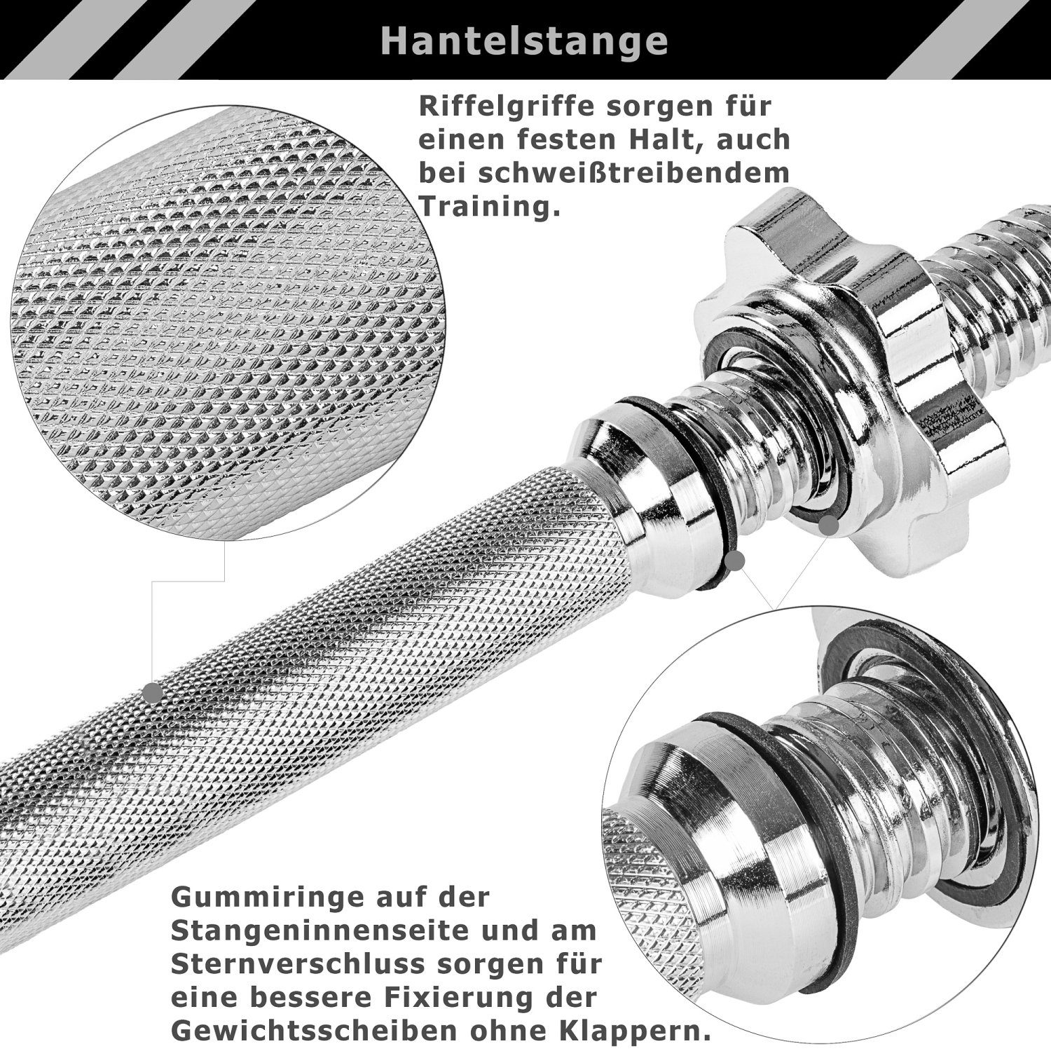 MOVIT Kurzhantelstange Movit® Kurzhantelstange, einzeln oder als 2er Set, verchromtem Stahl, 35,00 cm (1-tlg), 35 x Ø 3 cm STANDARDNORM, Gewicht ca. 2 kg, verchromt & gerändelt