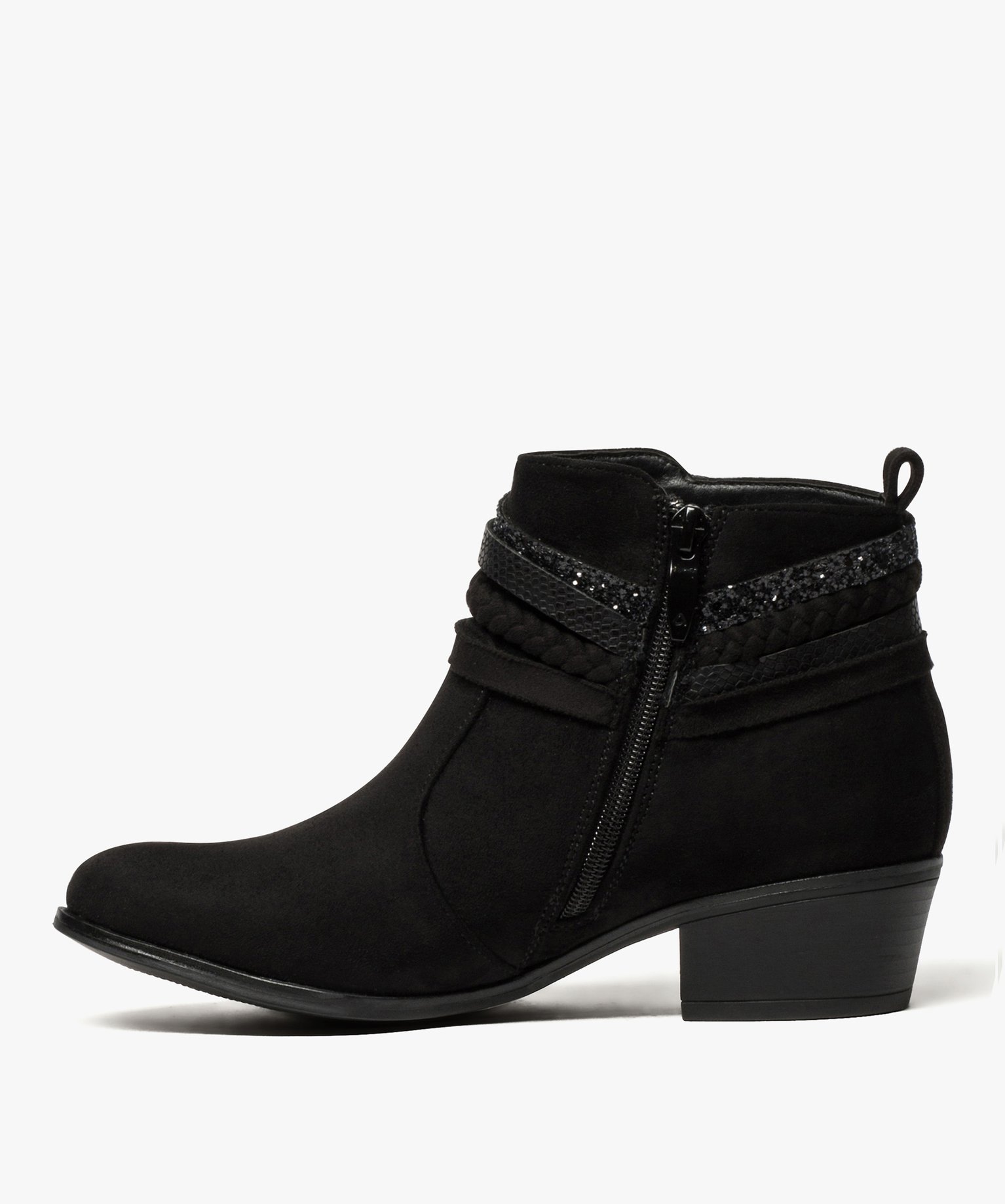 Boots femme en suédine unie avec brides fantaisie noir | GEMO