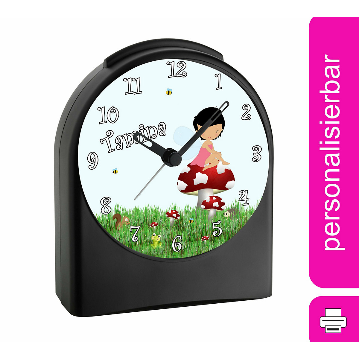 Kinder Funkwecker personalisiert mit Namen Waldfee Atom-/Funkuhr, 12-Stunden-Anzeigeformat, Schlummerfunktion, Nachtlicht, Geräuschlos/Ohne Ticken