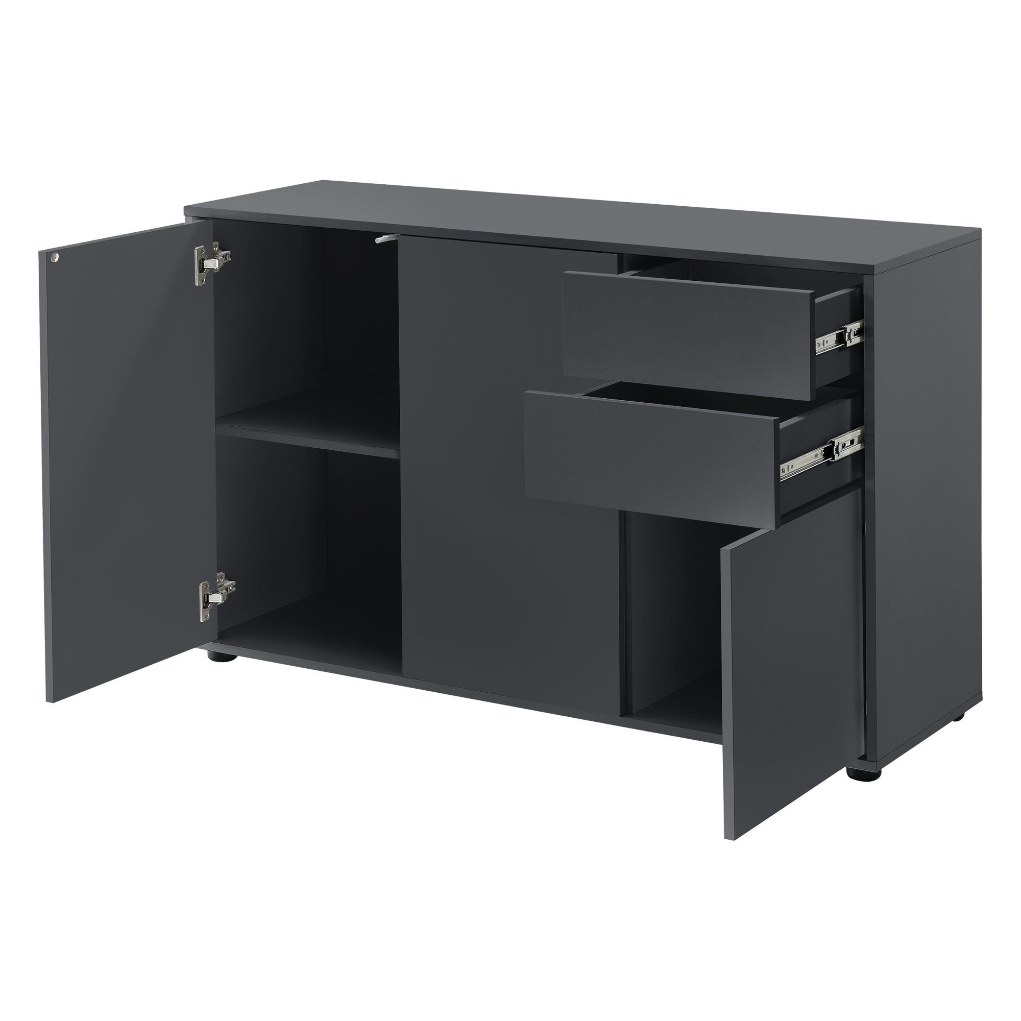 en.casa Sideboard, Paarl Kommode Schubladenschrank mit 3 Türen dunkelgrau matt