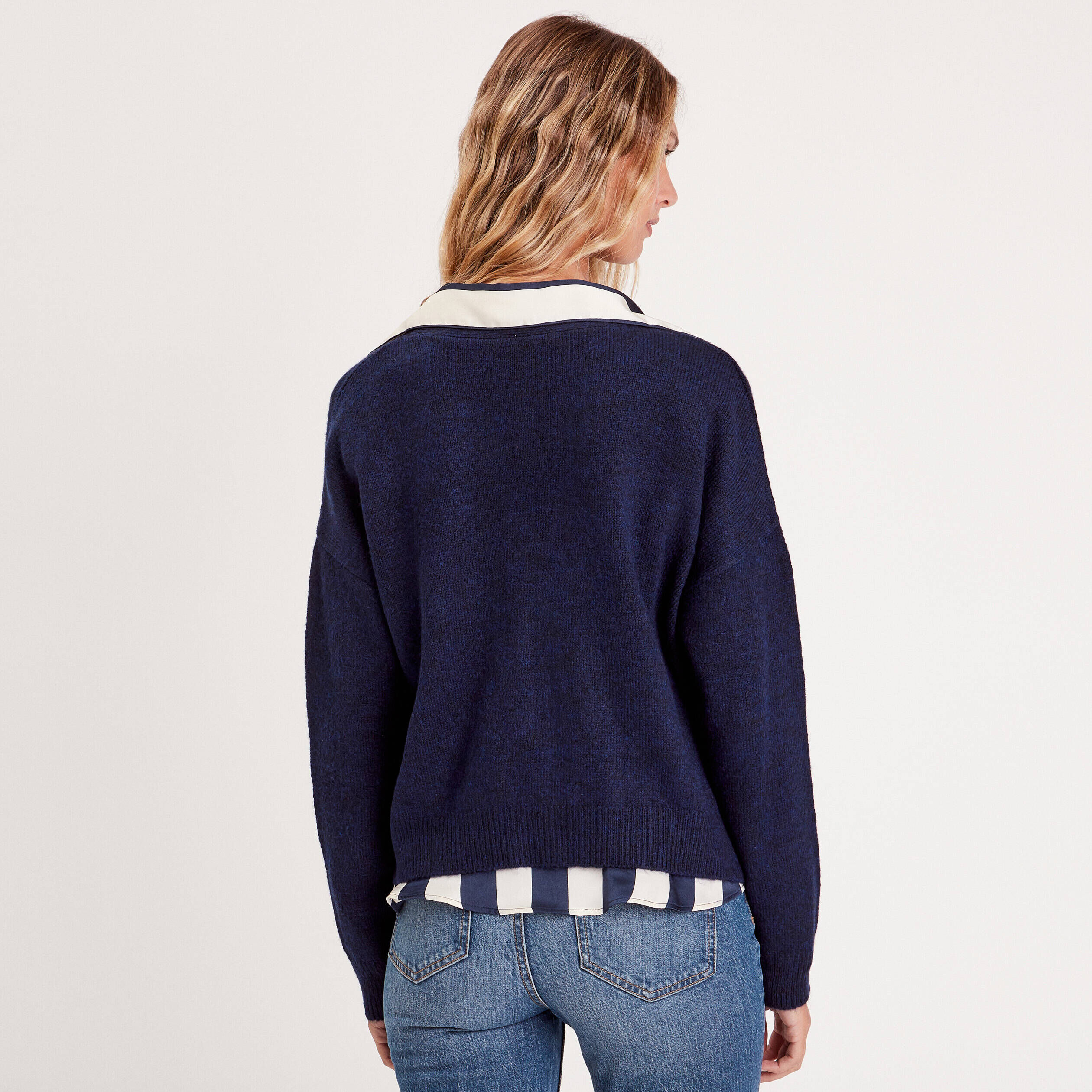 Gilet manches longues bleu marine femme | Cache Cache