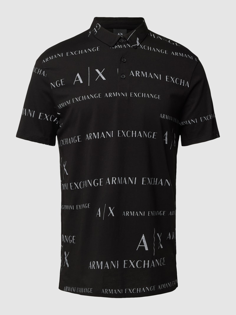 Poloshirt mit Allover-Label-Muster in schwarz