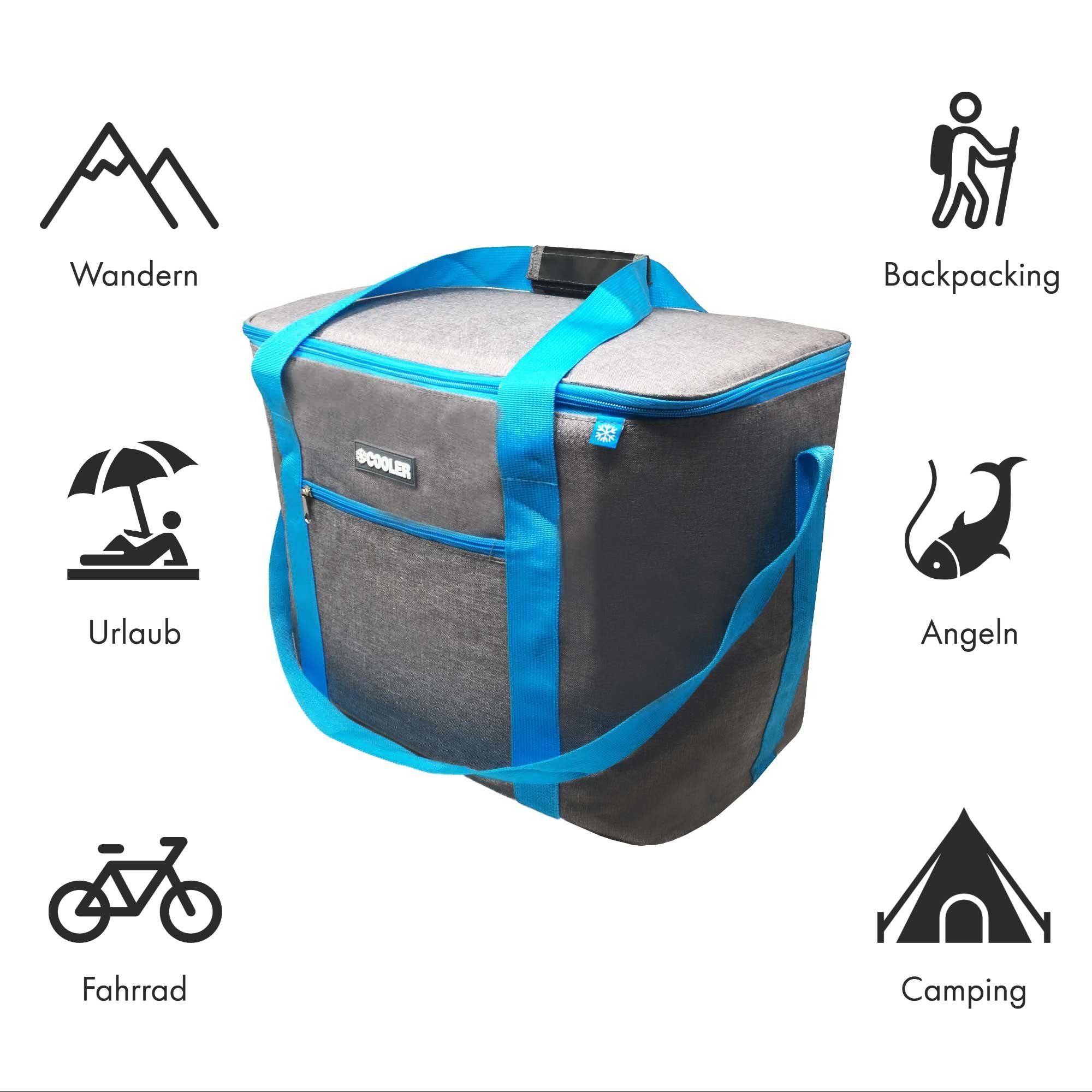 ToCi Kühltasche 36 Liter große Kühltasche Kühlbox Dunkelgrau mit 6er-Set Kühlakkus