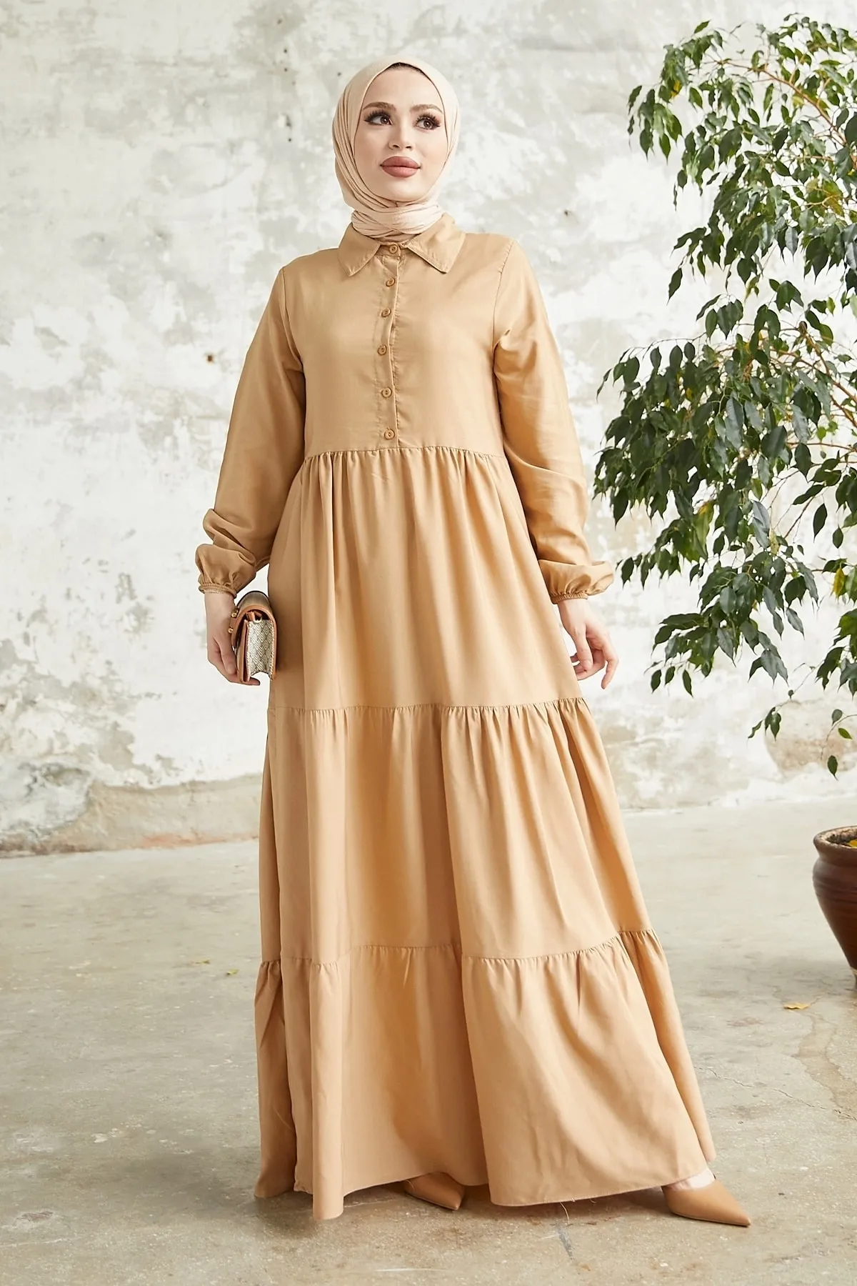 InStyle  Albera Hemdkragen-Kleid mit Knöpfen – Beige