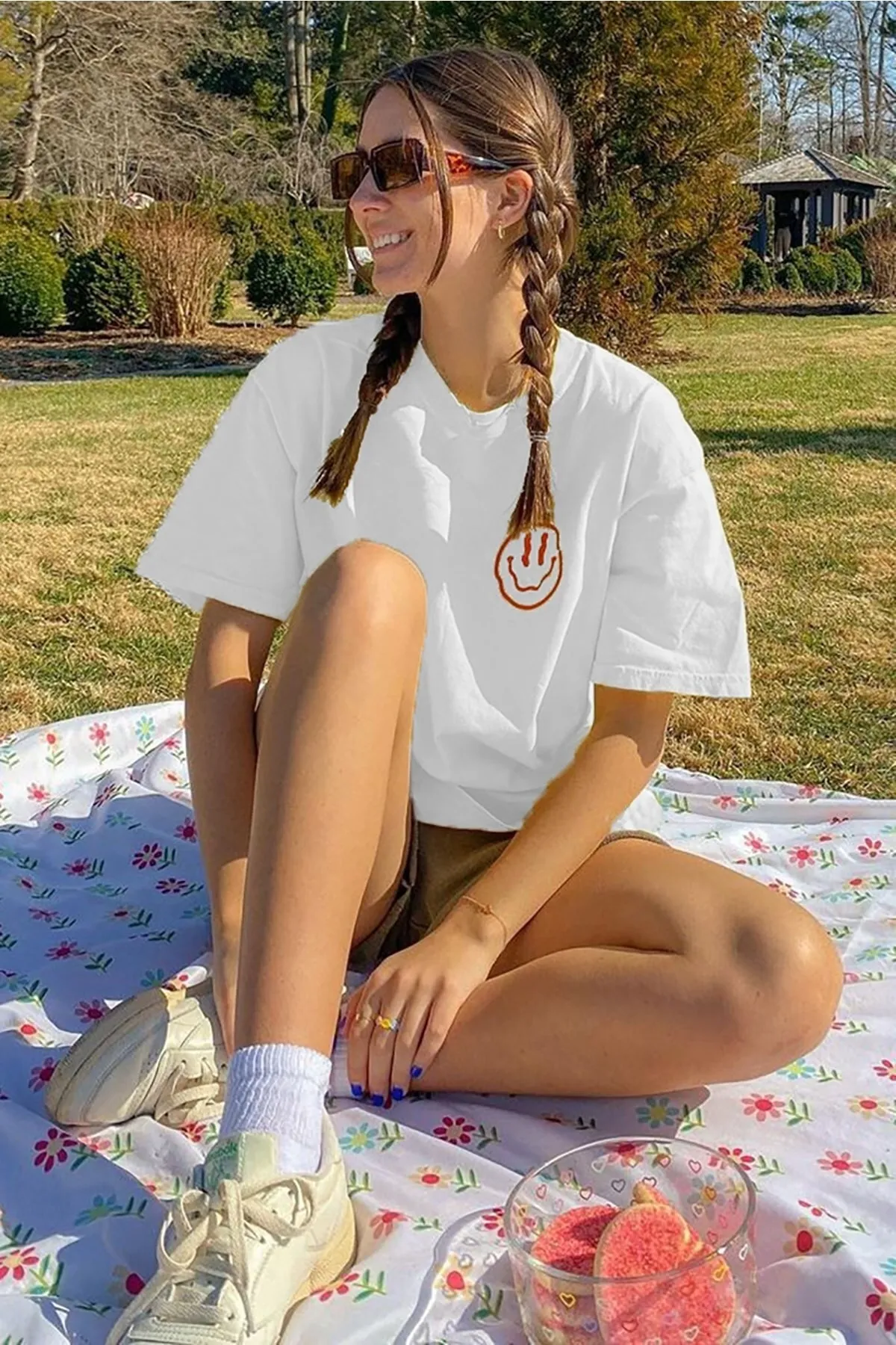 Madmext  Weißes bedrucktes Oversize-Damen-T-Shirt mit Rundhalsausschnitt