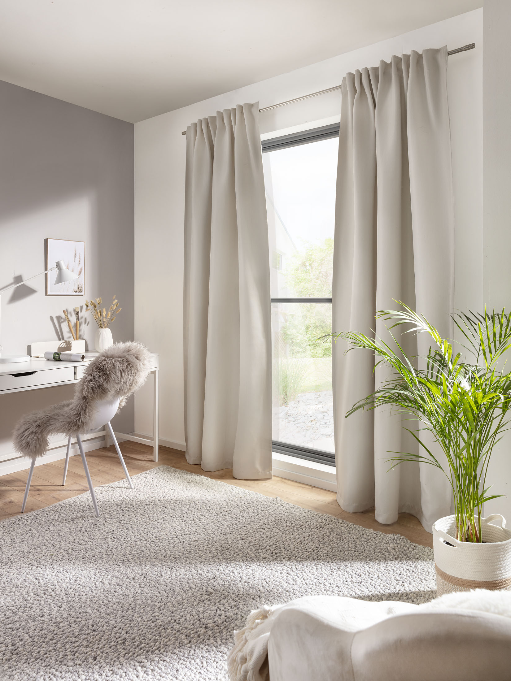 Skygge Vorhang mit Gardinenband, Beige