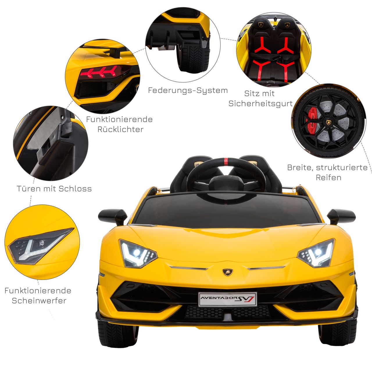 HOMCOM Kinderauto Lamborghini SVJ Elektroauto für 3-8 Jahre mit MP3 Gelb