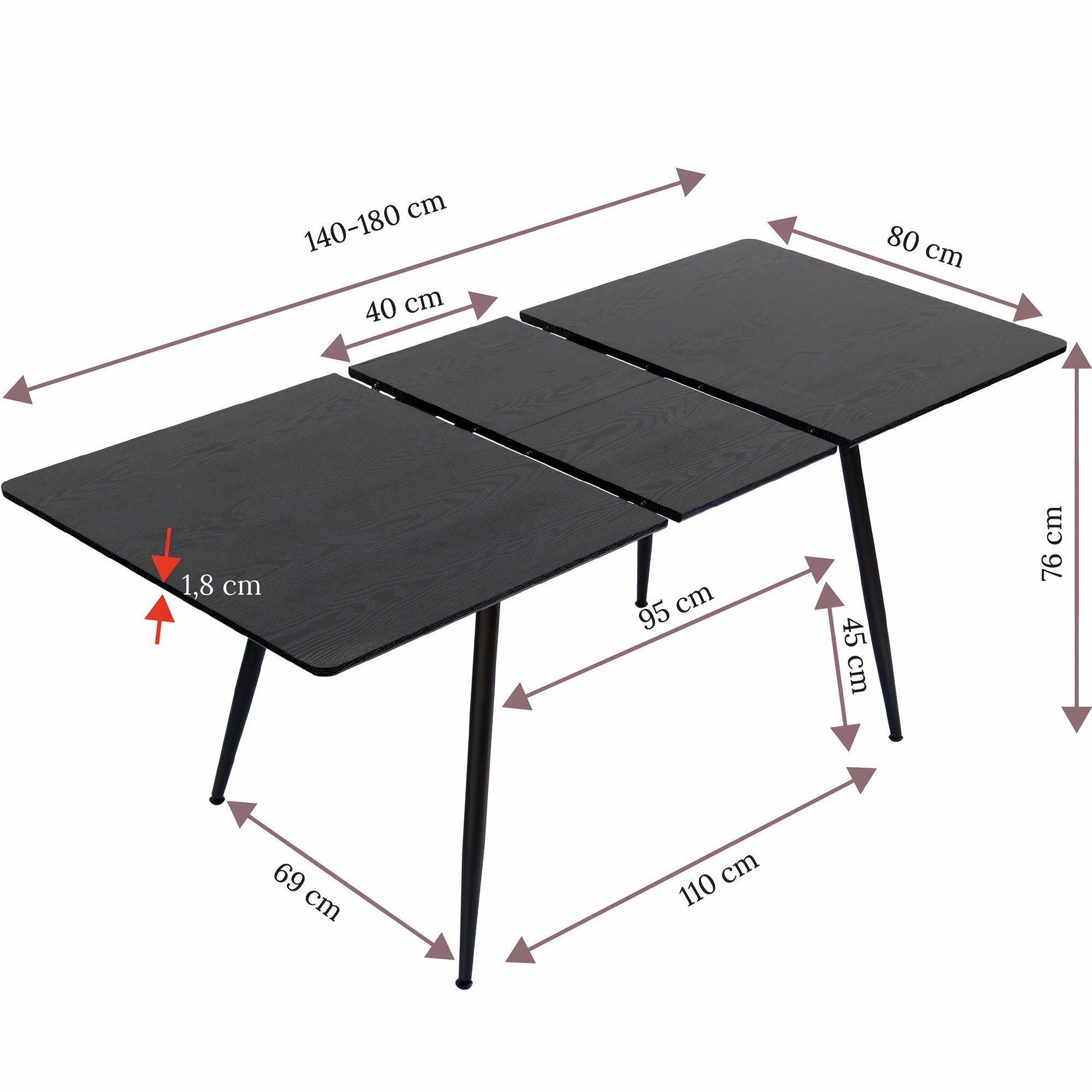 TRISENS Esstisch Mateo, Esstisch ausziehbar 140-180x80cm 6-10 Personen Küchentisch Holz Optik