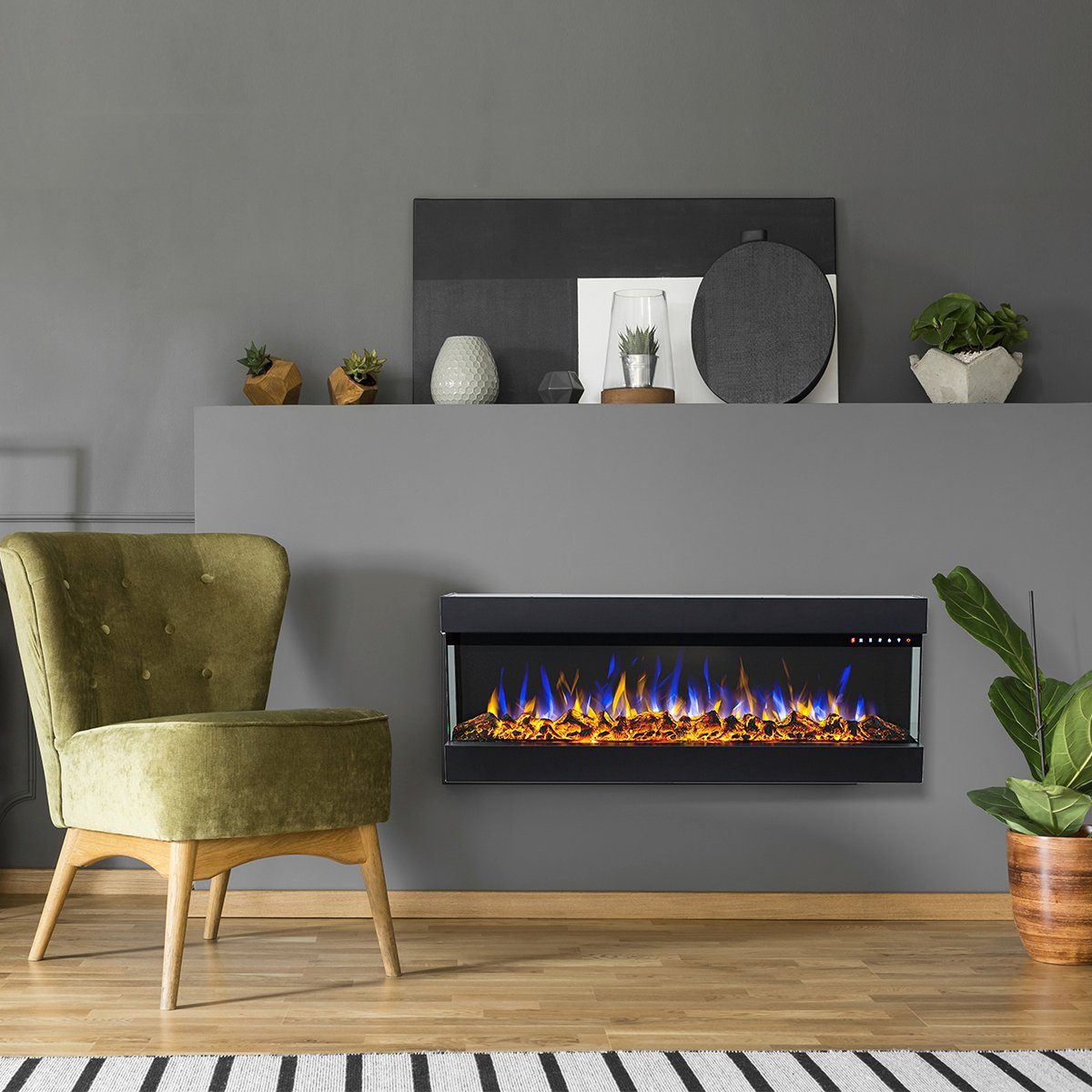 GLOW FIRE Elektrokamin Insert 72, täuschend echte Flamme - Multicolor LED-Technik, Heizfunktion 1600W