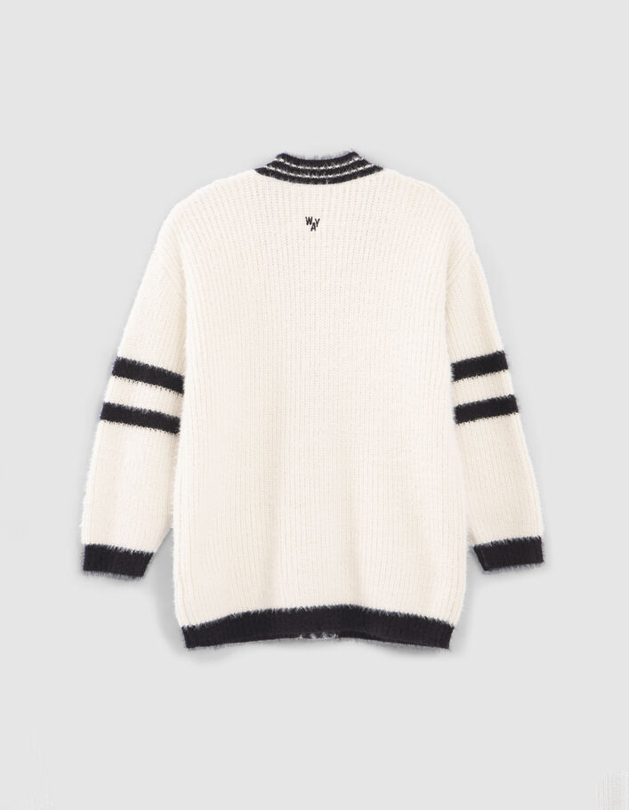 Cardigan long écru tricot poilu esprit Collège fille