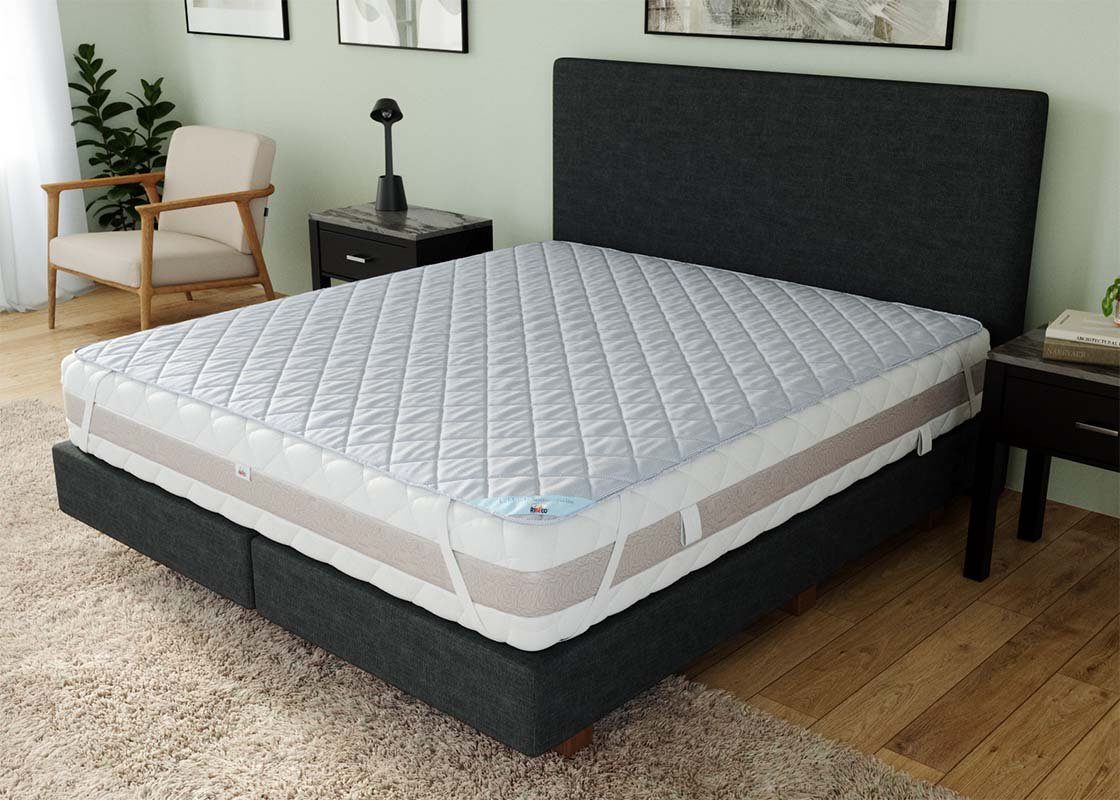 Topper Top Cool Matratzenauflage, RIBECO, 2 cm hoch, Polyester, (Wendematratzenauflage mit kühlendem Effekt, 2 cm hoch), Matratzenauflage, Matratzenschutz, Auflage, kühlende Sommerseite
