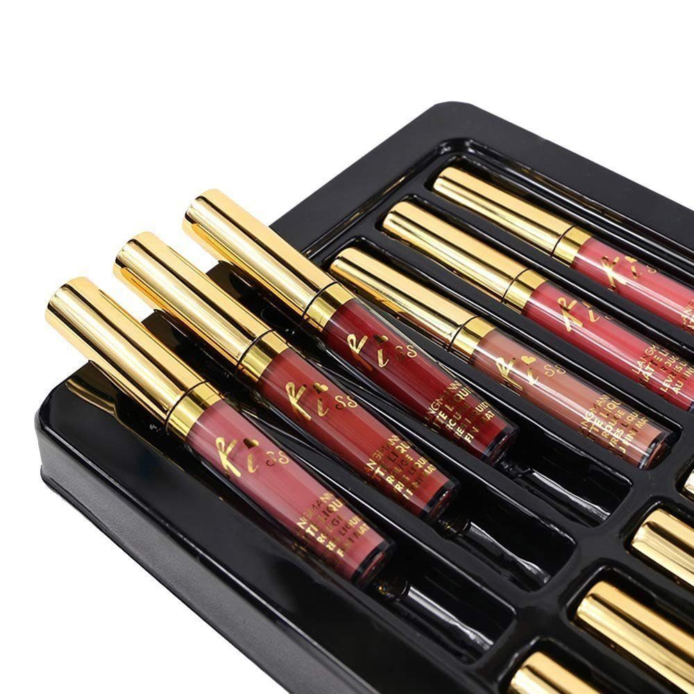 POCHUMIDUU Lippenstift-Set 12-teiliges Lippenstift-Set,flüssiger Lipgloss, samtiger Lippenstift