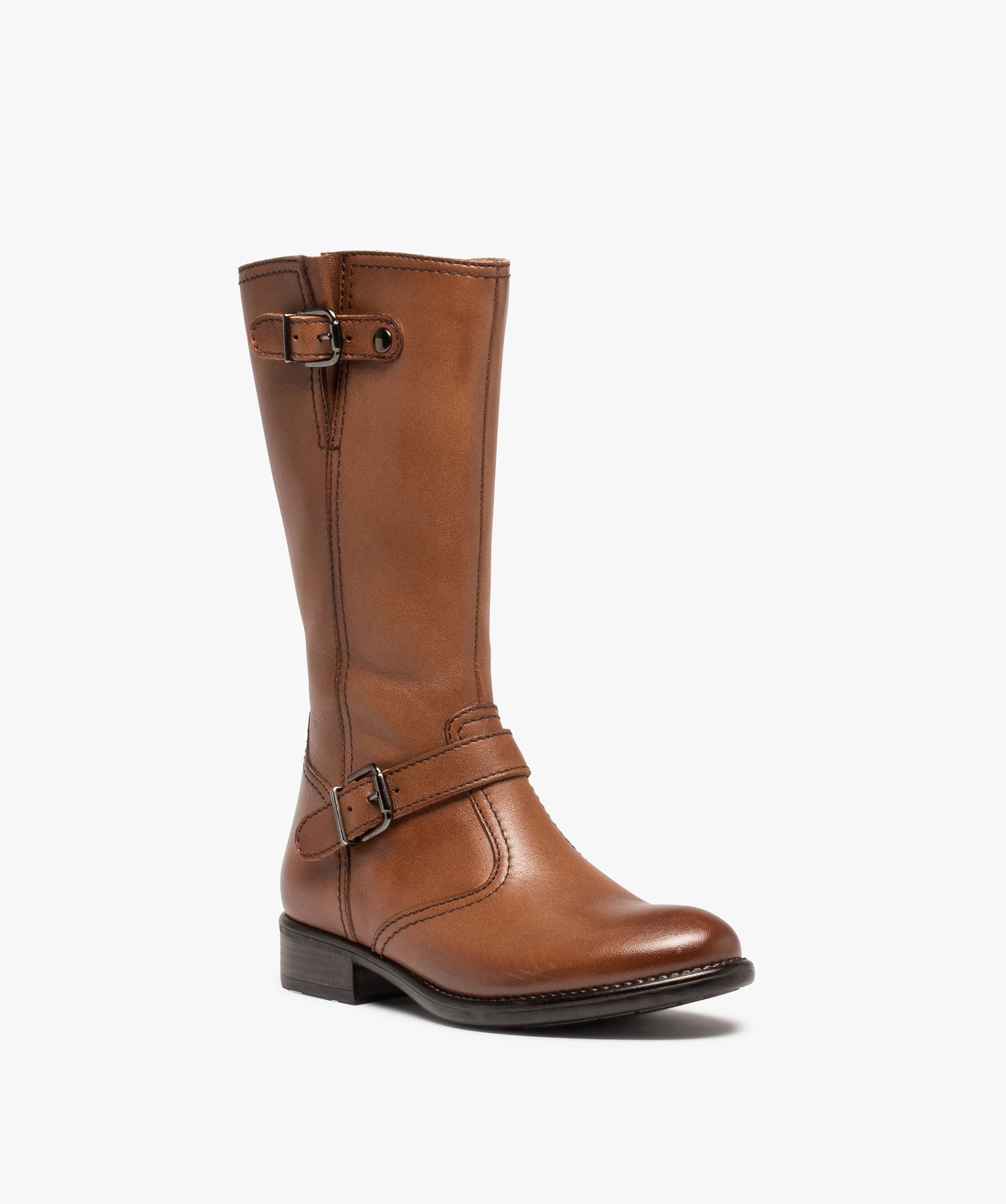 Bottes fille cavalières unies dessus cuir - Tanéo marron | GEMO