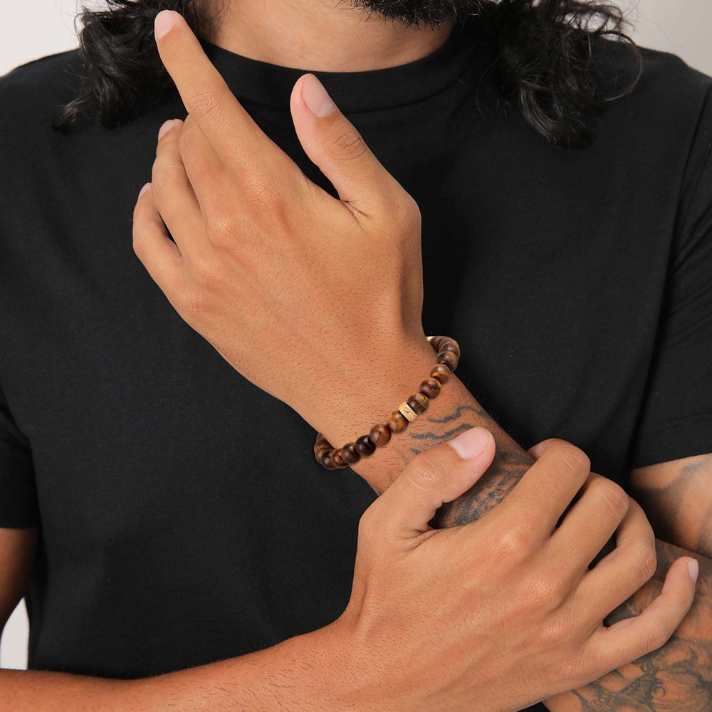 KUZZOI KUZZOI Bracelet Hommes perles vintage avec œil de tigre en argent sterling 925 Bracelet